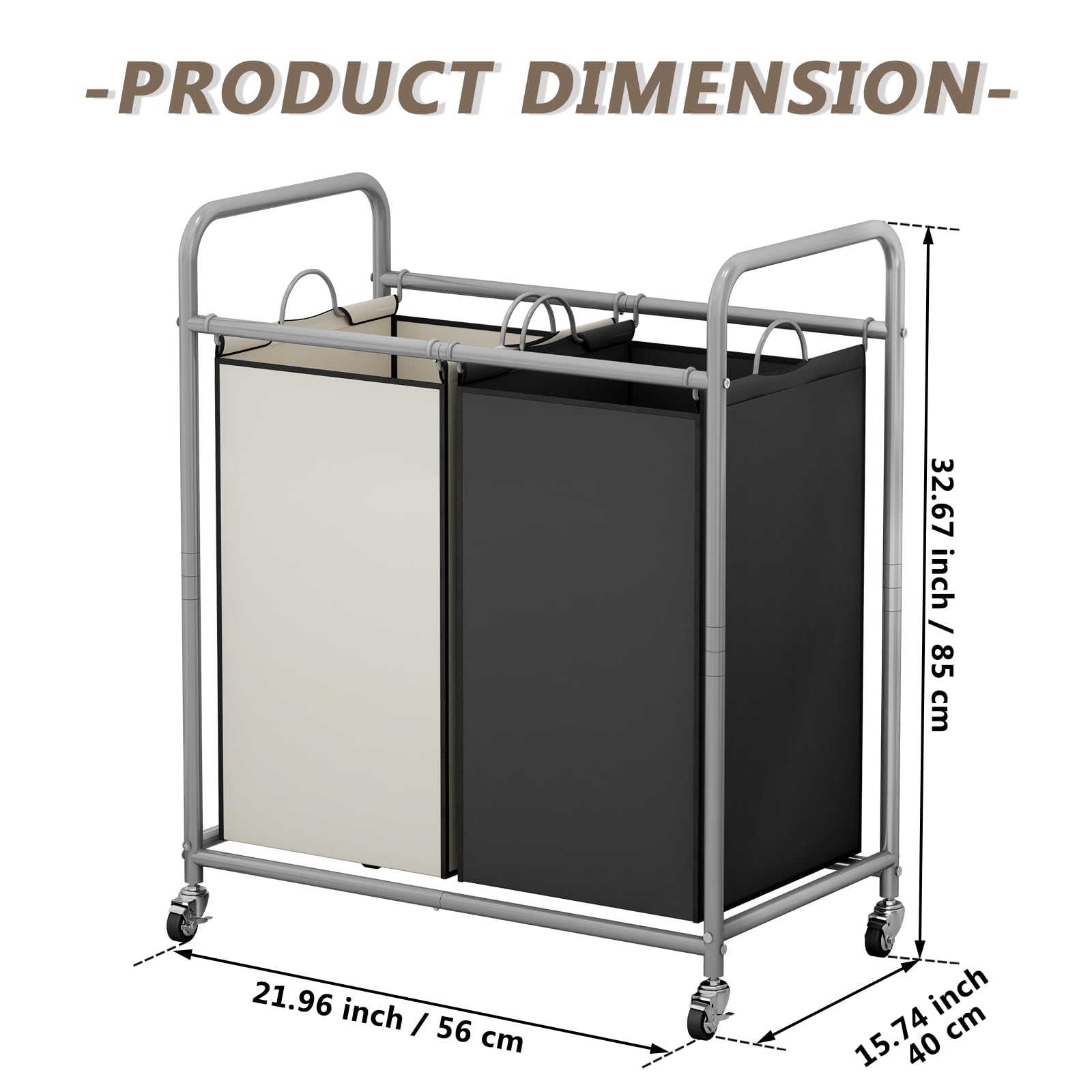 Suoernuo Laundry Sorter Basket 2 Bag Laundry Hamper Cart With Rolling Lockable Wheels And Removable Bags Laundry Organizer Cart