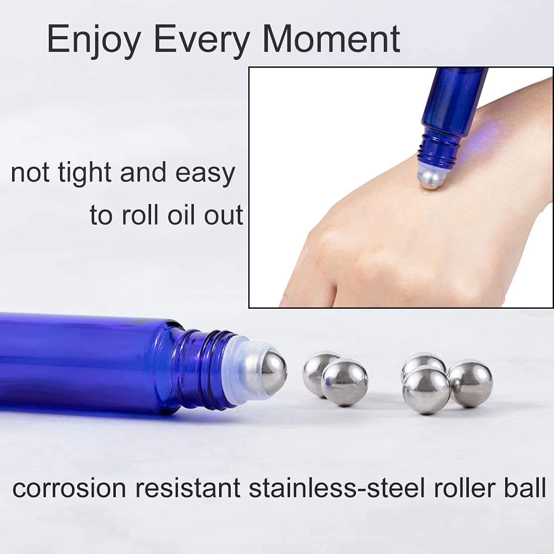 Zizemoja 6Pcs 10Ml Essential Oil Roller Bottles, With Stainless Steel Roller Balls, 10Ml Blue Glass Roll On Bottles For Essentia