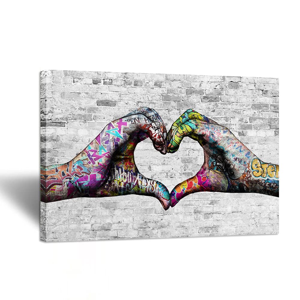 Zlove Love Heart Hands Canvas Wall Art Graffiti Painting Prints Romantic Pictures Artwork For Couple Bedroom 24X36Inch