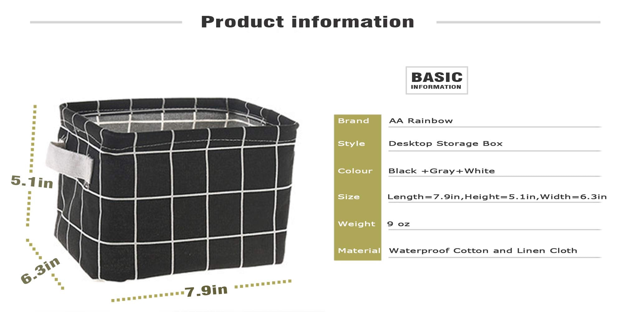 AARainbow 3 Packs Storage Basket Bins Canvas Mini Storage Cubes Storage Basket for Makeup  Baby Toys Liners  Books Nursery Storage Baskets with Handles for Shelves & Desks (Black+White+Gray)