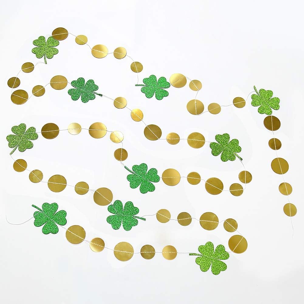 Cheerland Glitter St Patricks Day Garlands Saint Patricks Party Decorations Shamrock Clover Garlands Banner Streamer Backdrop Ha