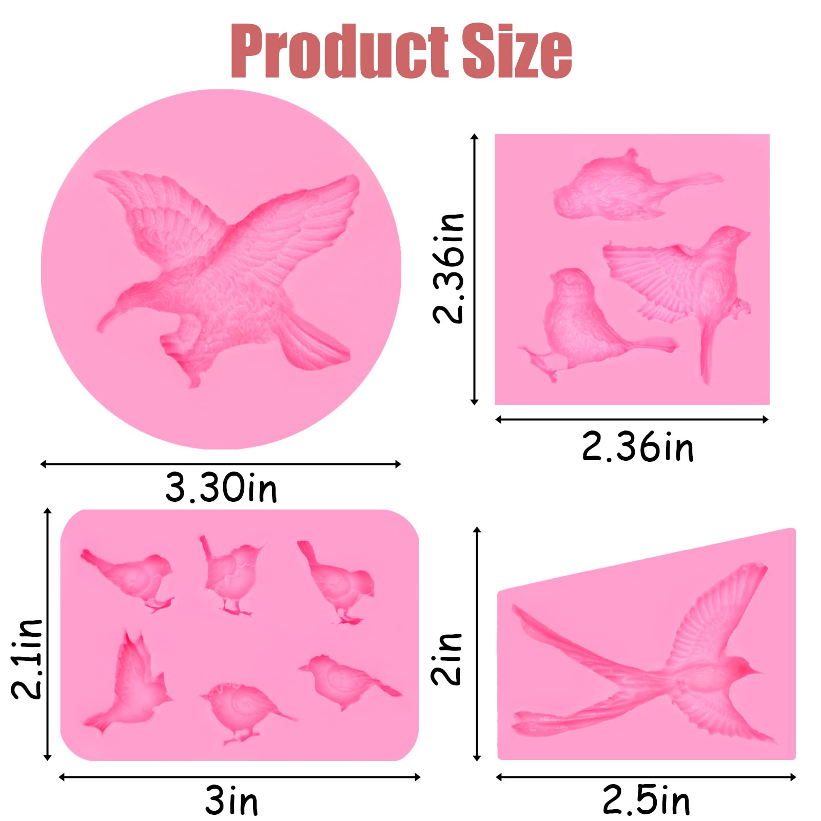 3D Bird Fondant Silicone Molds 4 Pcs, Eagle Silicone Mold For Cake Decoration Candy Cupcake Topper Resin Polymer Clay Crafts