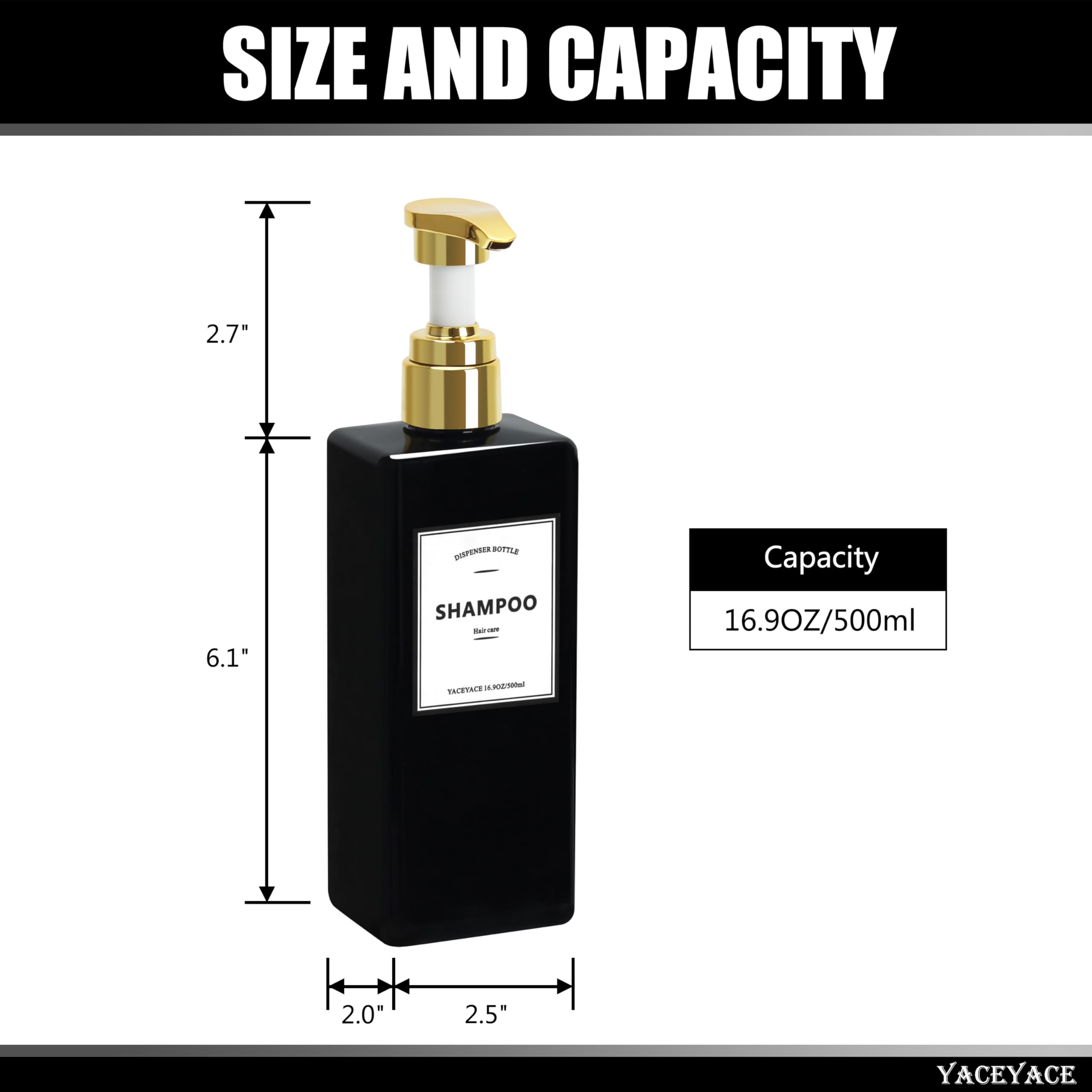 Black Shampoo Bottles With Gold Pump Yaceyace 16.9Oz Set Of 3 Shampoo And Conditioner Dispenser Empty Black Shower Bottles, Eleg