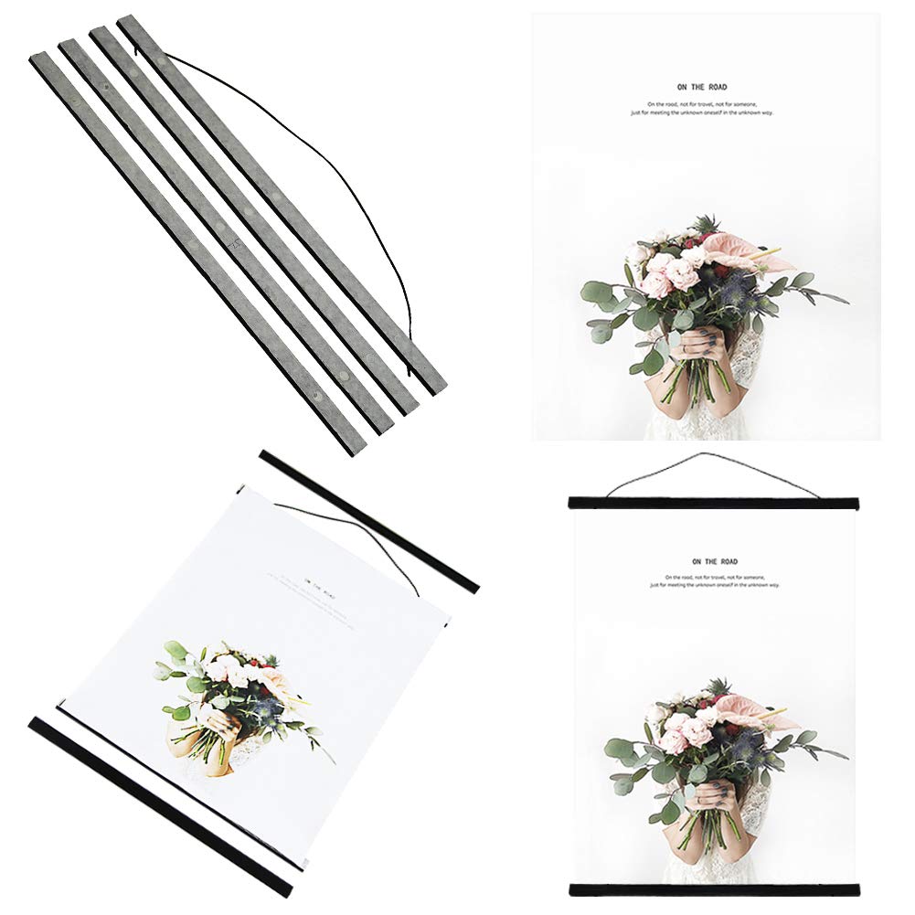 Miaowater 2 Pack Magnetic Poster Frame Hanger 12x16 12x18 12x20 12x24 Light Wood Wooden Magnet Frames Hangers for Photo Picture Art Canvas Print Artwork Wall Hanging Black 12''