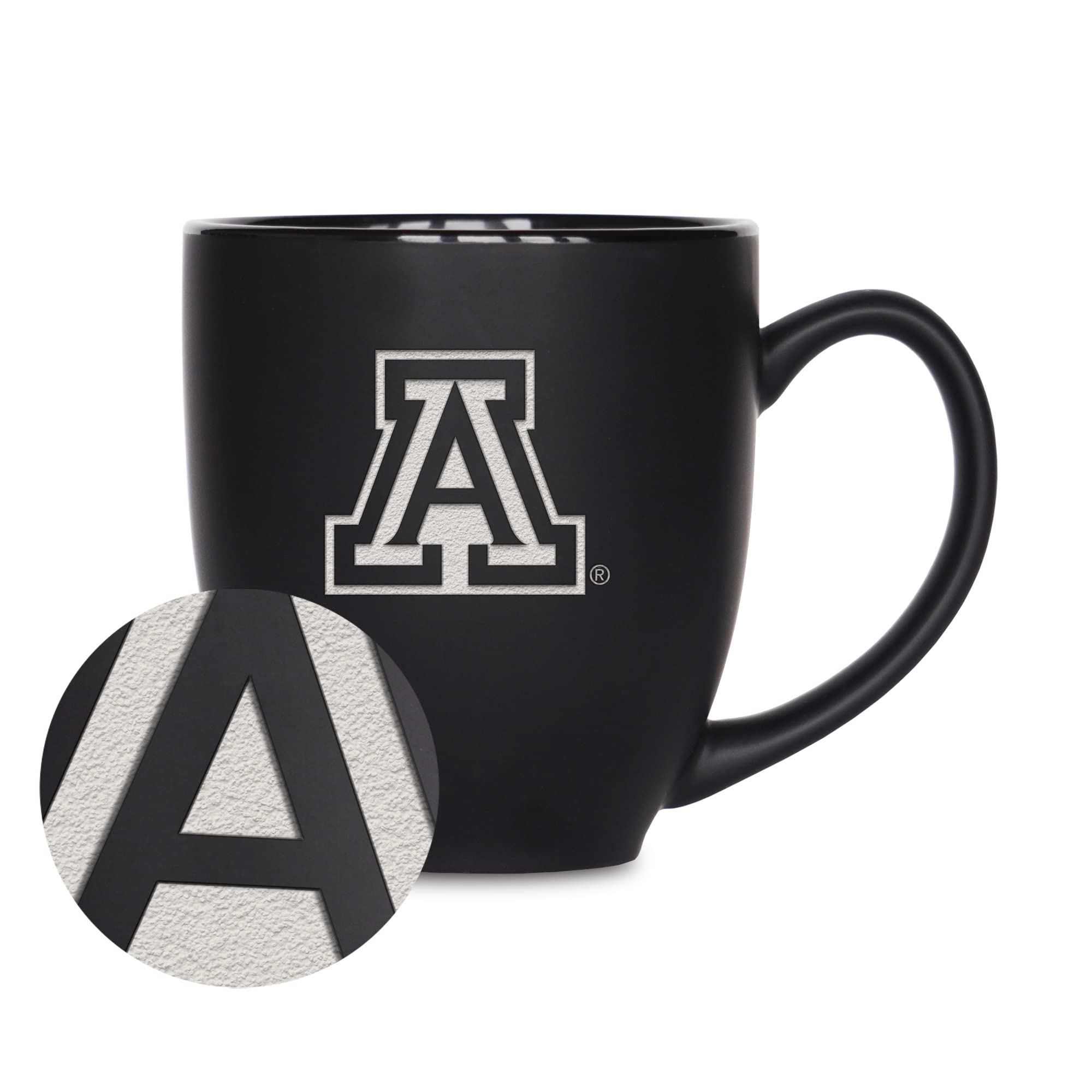 Rico Industries NCAA Arizona Wildcats Main 15oz Laser Engraved Matte Black Ceramic Bistro Mug - For Hot or Cold Drinks