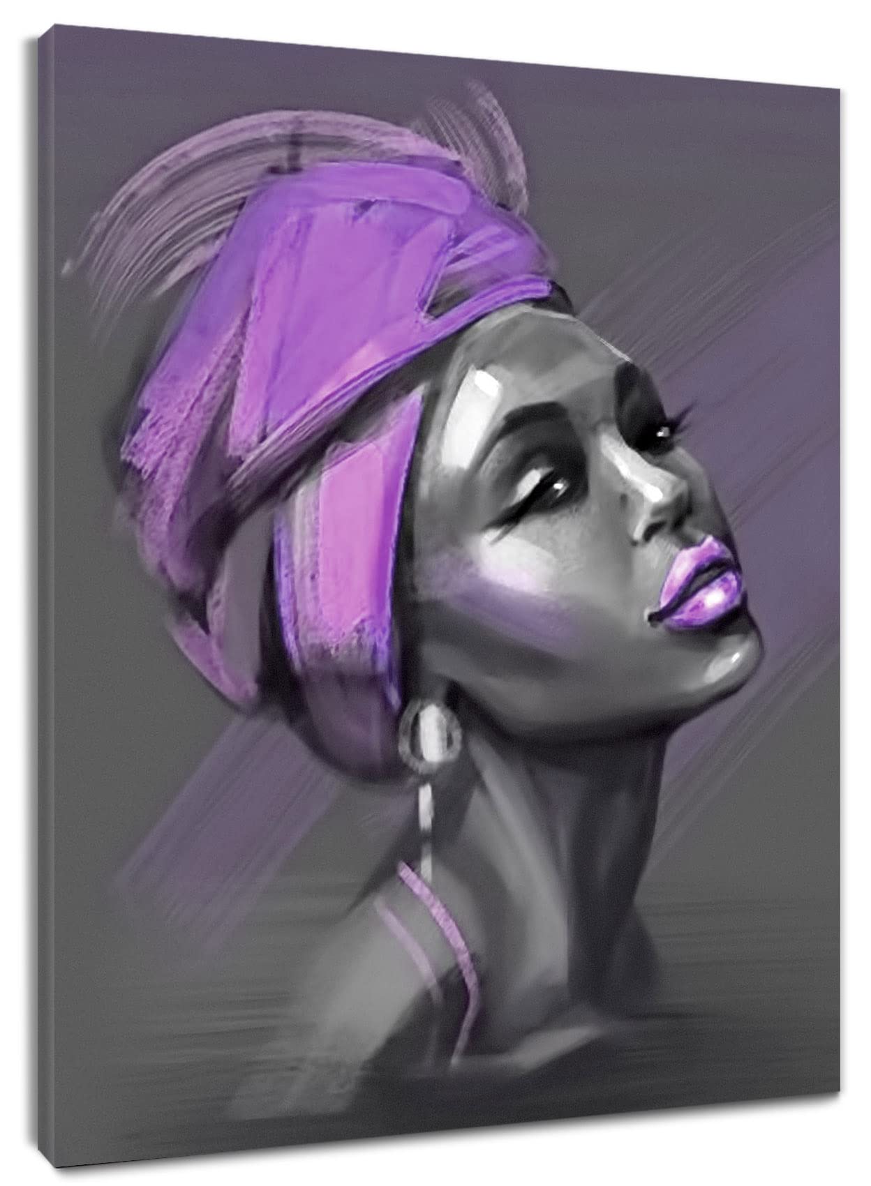 Lb African American Women Canvas Wall Art, Beauty Black Woman Purple Hair Canvas Art, Abstract Minimalist Painting Wall Decor Fo
