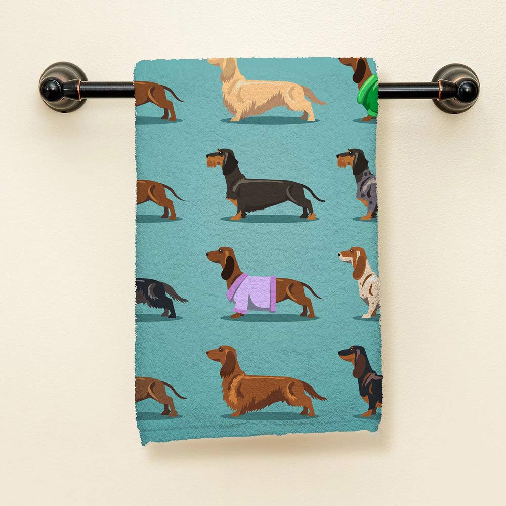 Hgod Designs Dog Hand Towels,Cute Dachshund Dog Pattern 100% Cotton Soft Bath Hand Towels For Bathroom Kitchen Hotel Spa Hand To