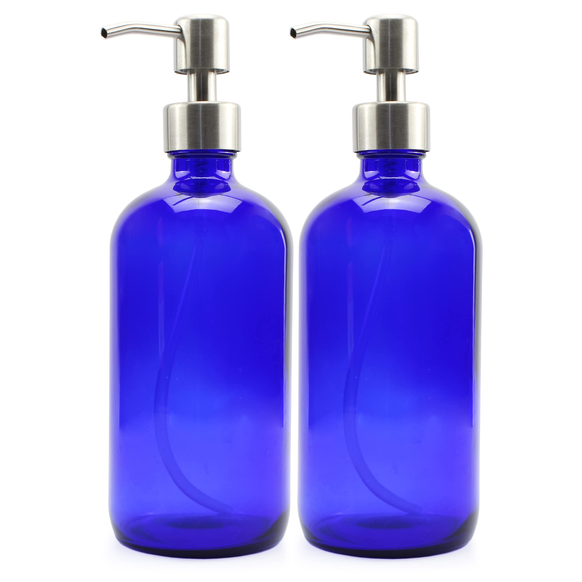 Cornucopia 16-Ounce Cobalt Blue Glass Bottles W/Stainless Steel Pumps (2-Pack), Soap Dispenser W/Lotion Pumps For Essential Oils