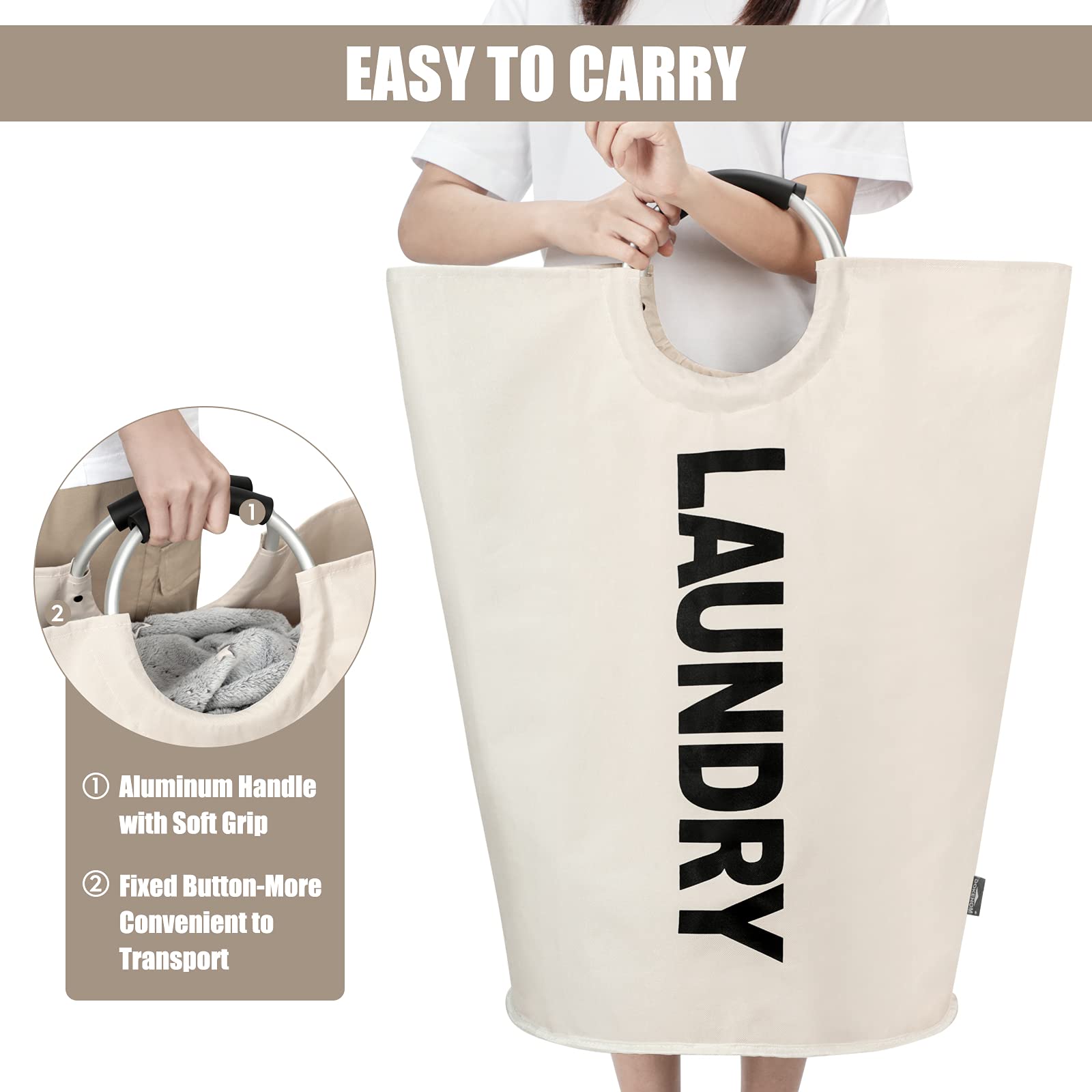 Dokehom 125L X-Large Laundry Basket, Collapsible Laundry Bag, Freestanding Tall Clothes Hamper, Foldable Washing Bin (Beige)