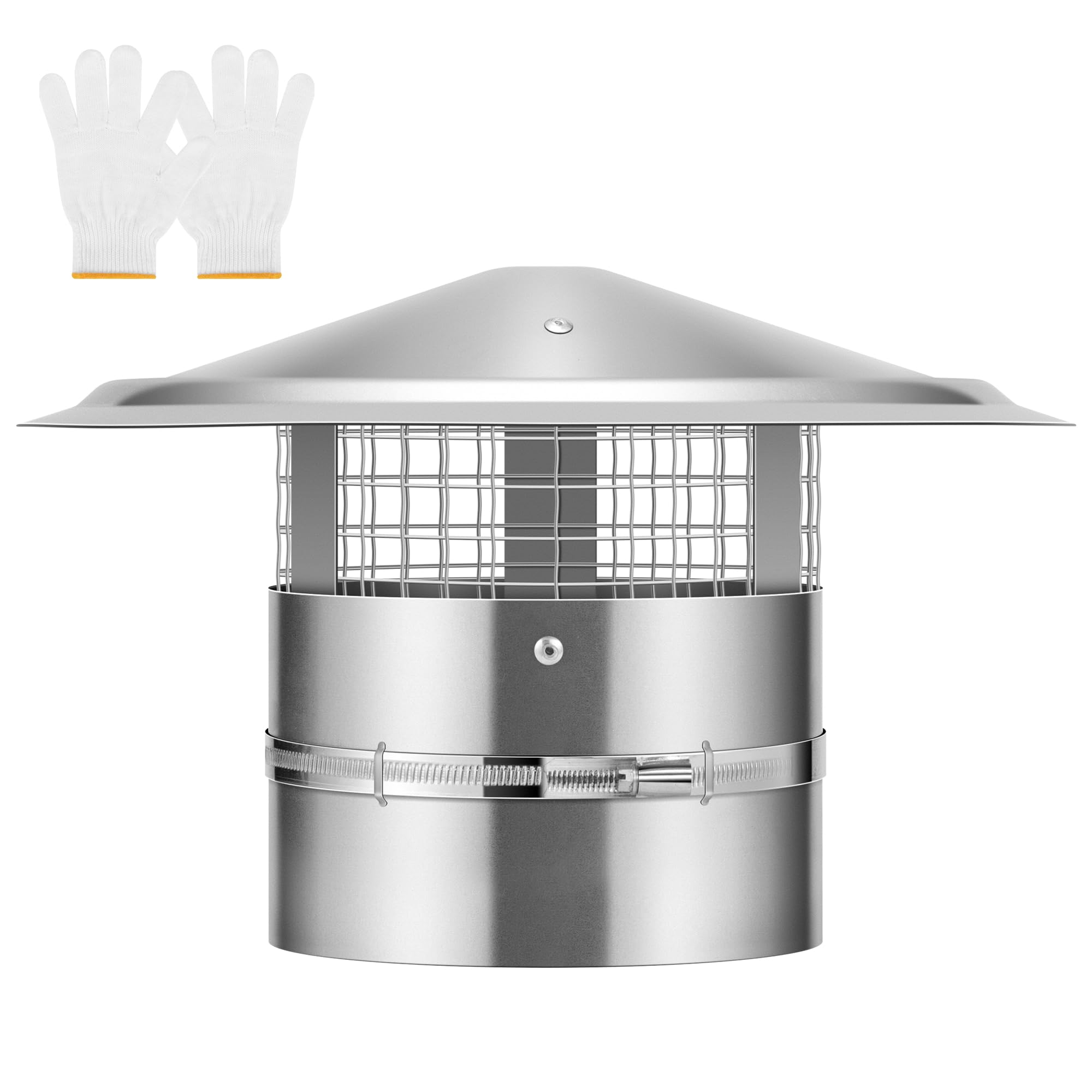 VIVOHOME 6 Cone Top Chimney Cap with Screen, Round Roof Rain Chimney Cover, Galvanized Steel Fireplace Exhaust Cap, Adjustable R