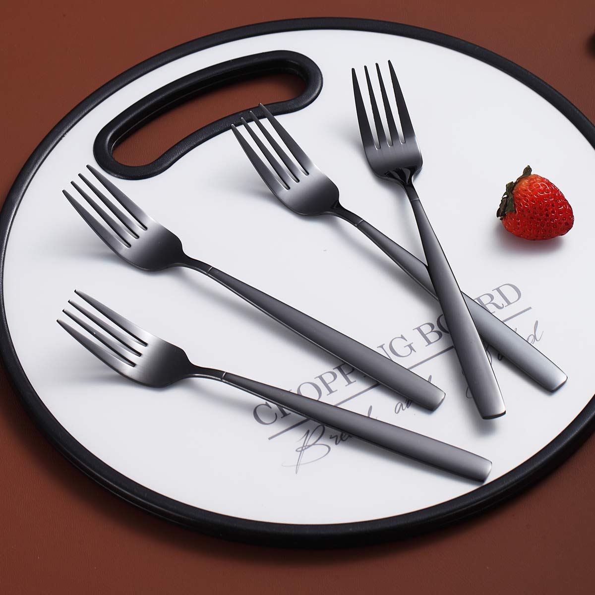 Berglander Black Dinner Forks Of 4, Stainless Steel Titanium Shiny Black Plating Fork Set, Forks And Spoons Silverware, Spoons A