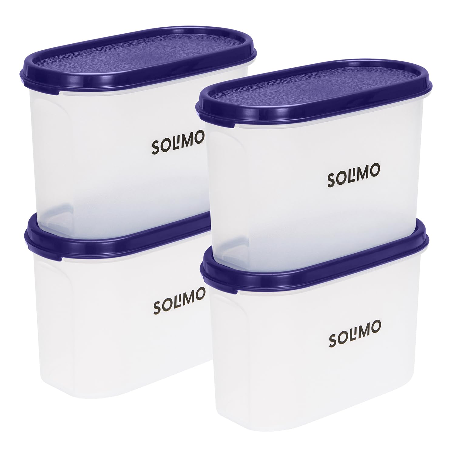 Amazon Brand - Solimo Modular Plastic Storage Containers With Lid | Airtight | Bpa-Free | Set Of 4 | 1.2 L (Blue)