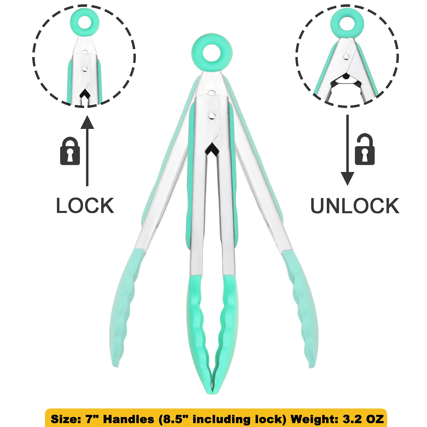 Hinmay Mini Tongs With Silicone Tips 7 Inches Silicone Cooking Tongs, Set Of 3 (Mint)