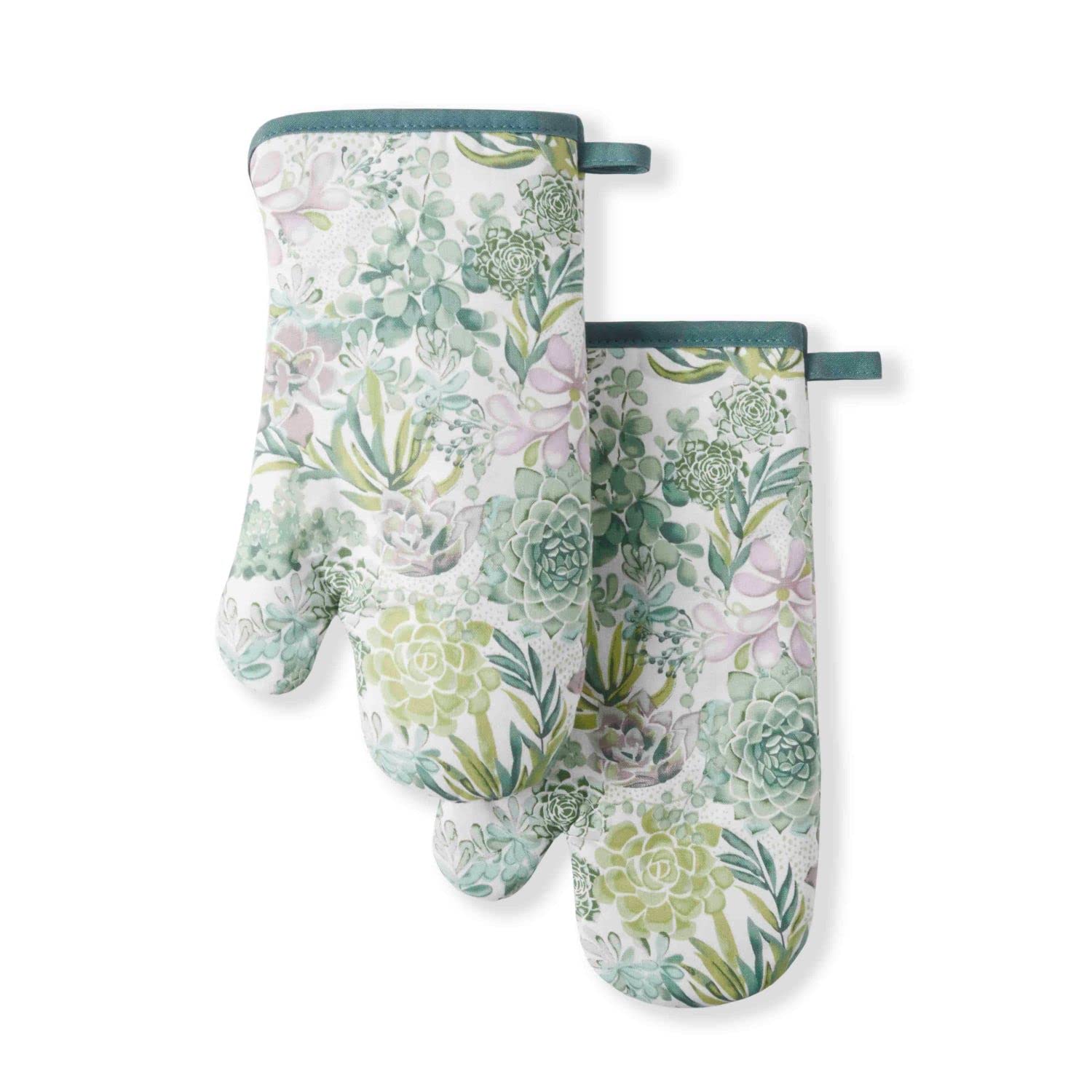 Martha Stewart Succulents Oven Mitt 2-Pack Set, Green, 7x13