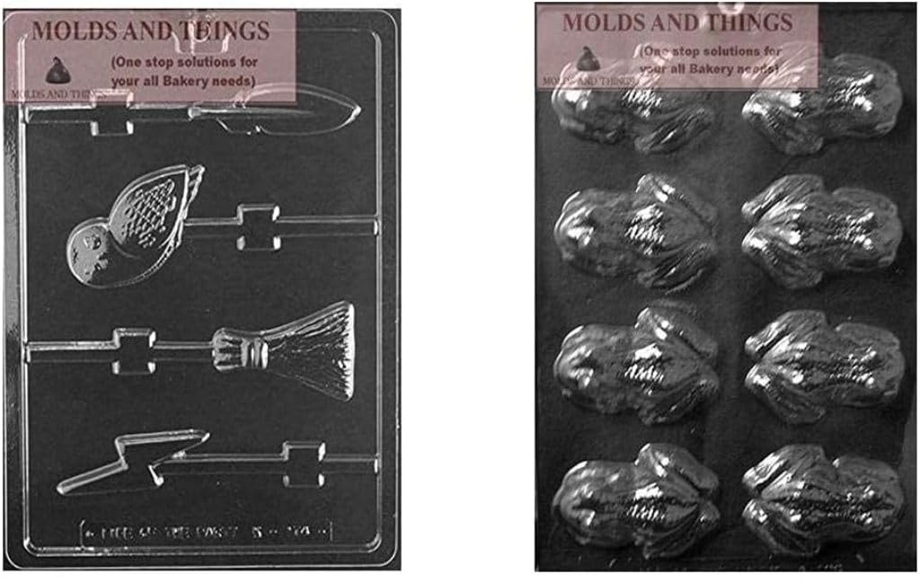 Frog Chocolate Candy Mold, Owl, Feather, Broom, Bolt Wizard Lollies Chocolate Candy Mold