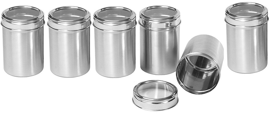 Dynore Stainless Steel Set Of 6 See Through Canister, Steel Container 1 Liter Each