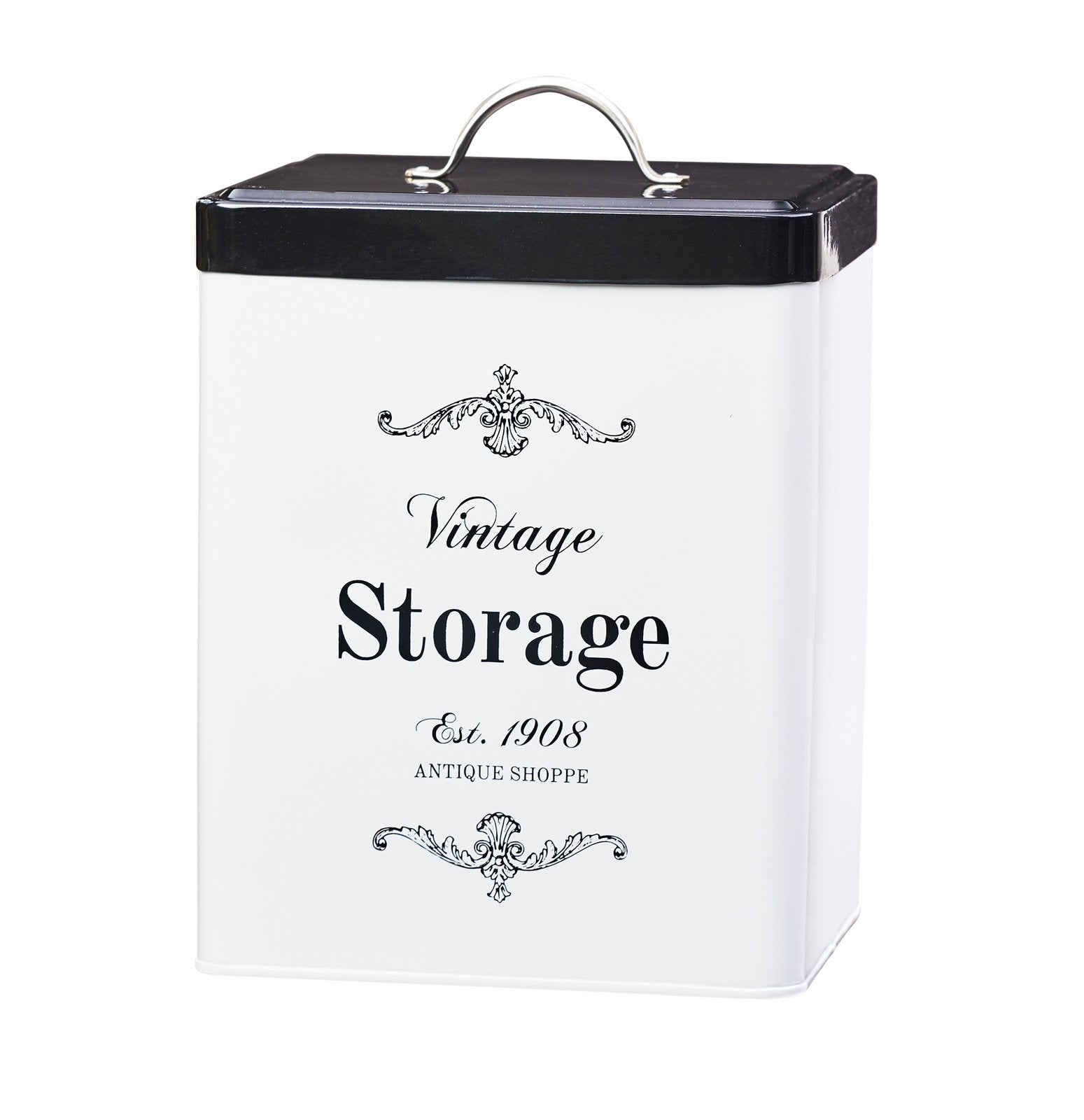 Amici Home Antique Shoppe Metal Canister | Dry Food Storage Container | Push Top Lid | 208 Ounce Capacity | Vintage Square Canis