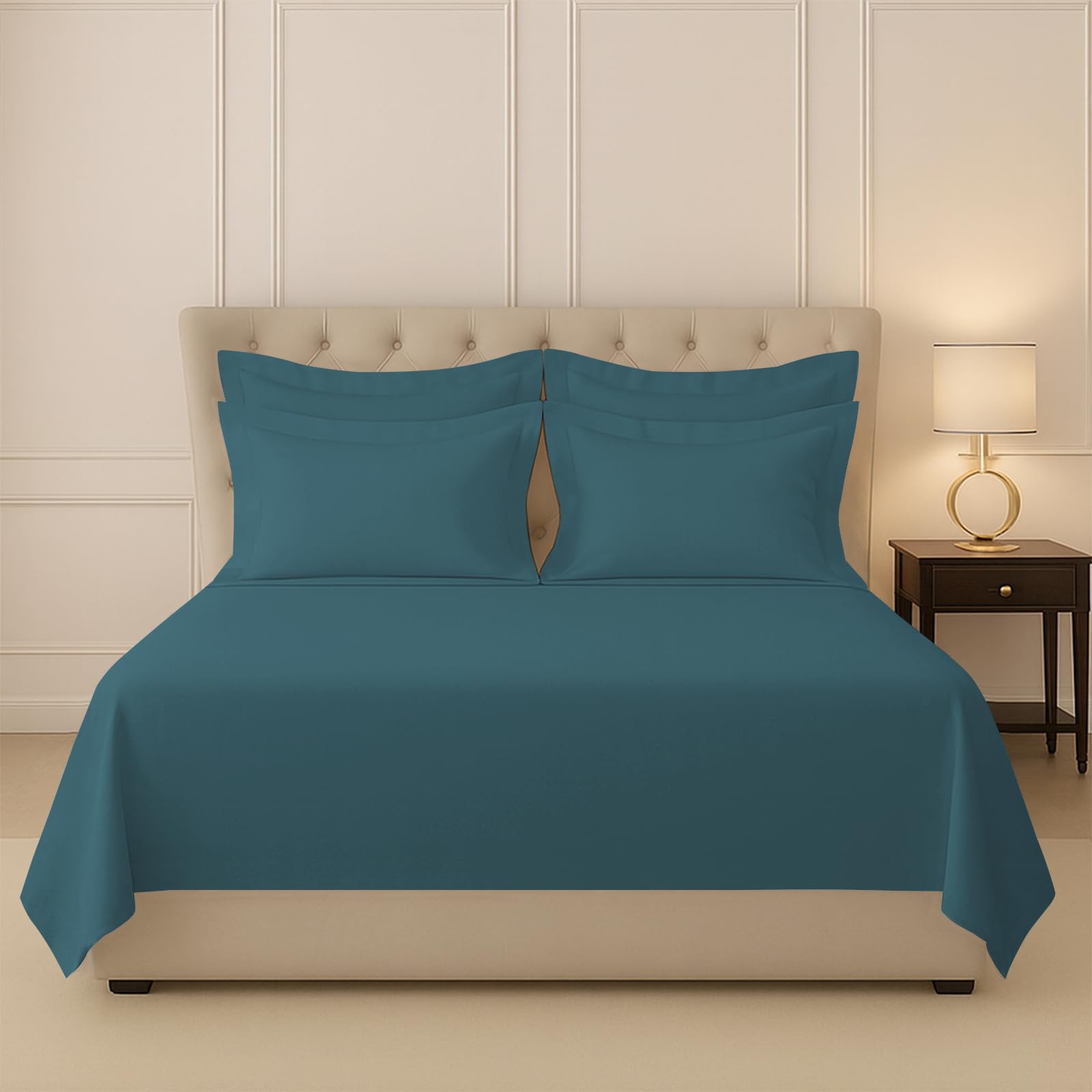 Pizuna 100% Cotton Bedsheet Super King Size Peacock Blue, 400 Thread Count Long Staple Combed Cotton Flat Bedsheets 108X108 Inch