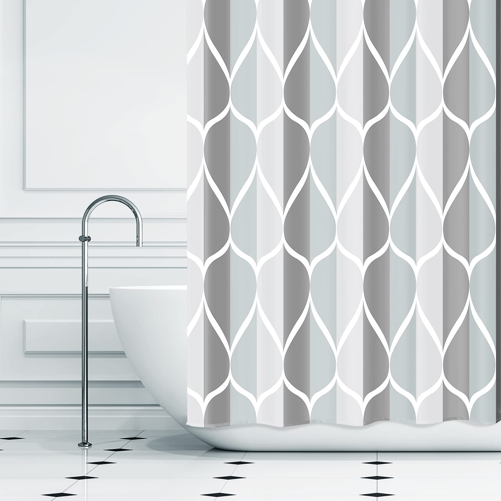 Gelbchu Grey Bath Shower Curtain,Waterproof Design And Polyester,Quick-Drying,Weight Hem,Extra Long Shower Curtain Set For Bathr