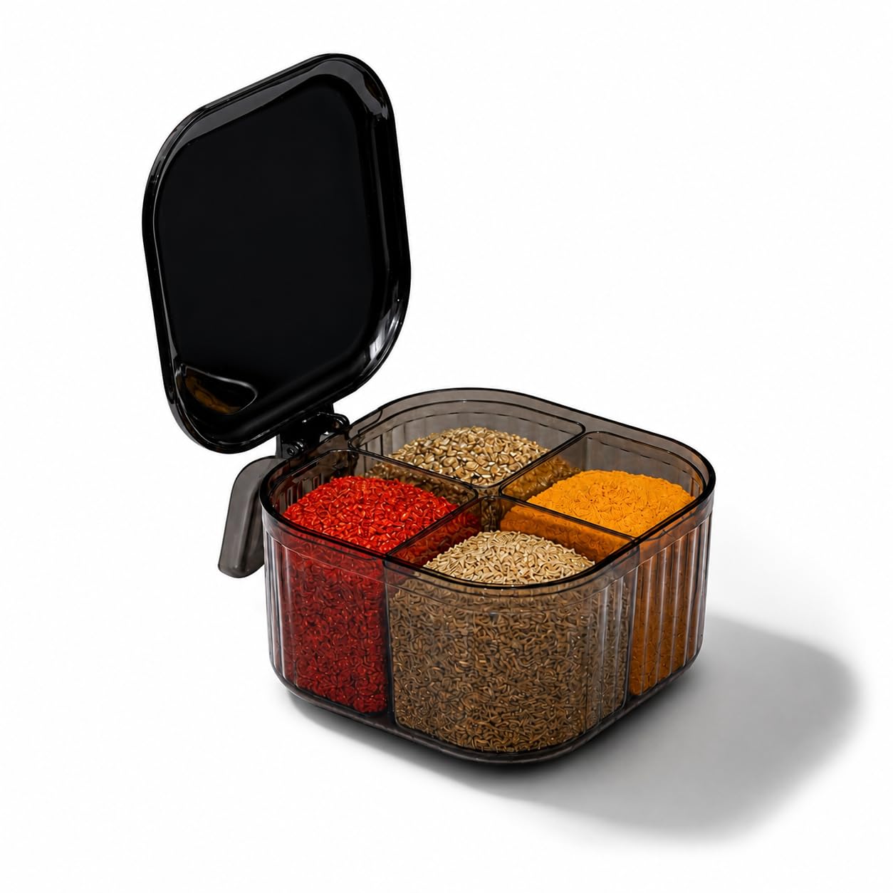 Kizy 4 Compartment Spice Organizer With Removable Containers & Spoons, Airtight Seasoning Storage Box With Flip Lid, Kitchen Spi