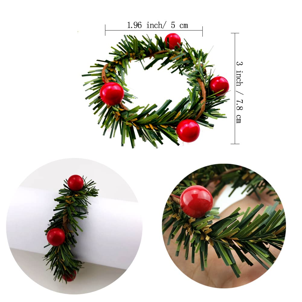 Saktopdeco Christmas Napkin Rings Christmas Napkin Holder Holly Berry Candle Wreath For Banquet Table Decorations Set Of 12