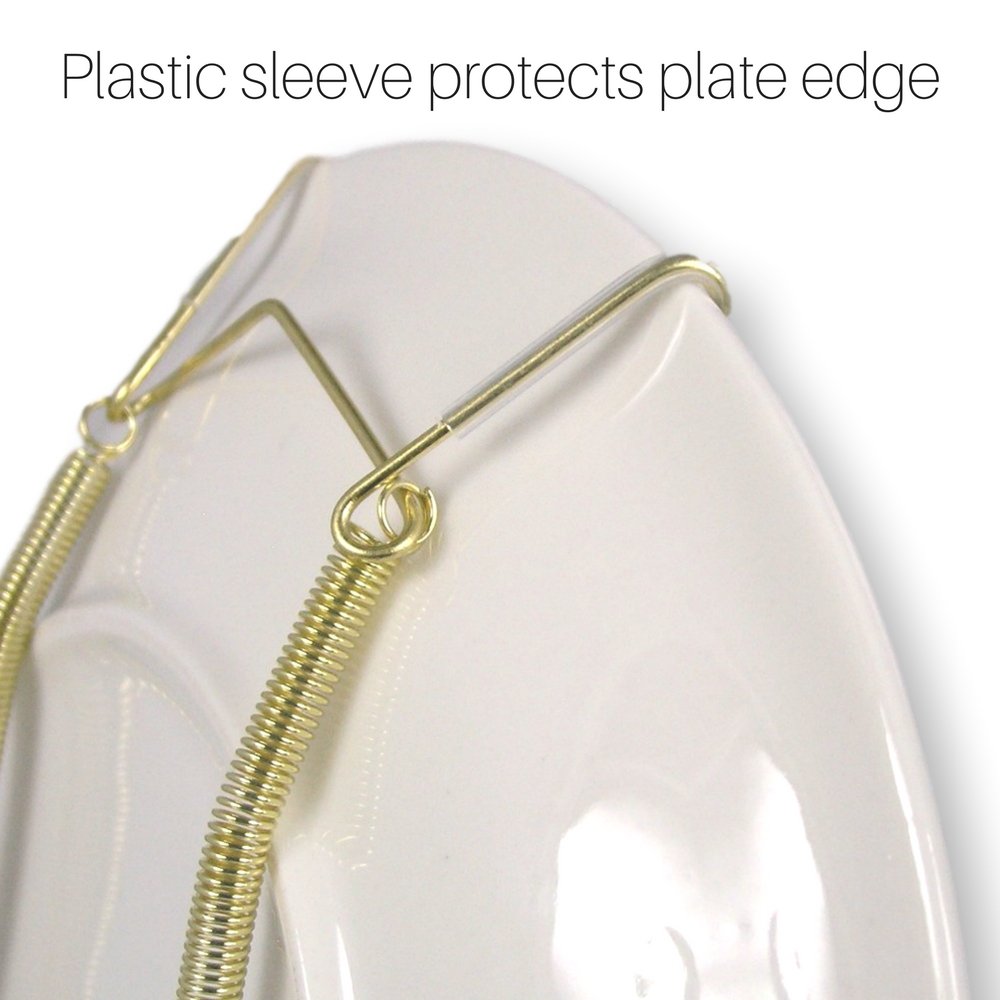 Banberry Designs Brass Vinyl Coated Plate Hanger 5 To 7 Inch Plates - Set Of 4 - Includes Hook And Nail For Hanging