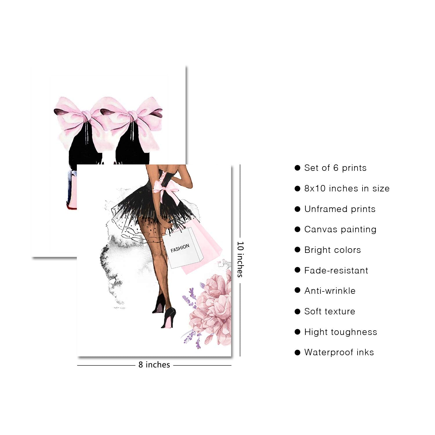 Hoozgee Fashion Wall Art Prints Set Of 6 Pink Makeup Perfume Lipstick Artwork Pictures Canvas Posters Girls Room Decor For Bedro