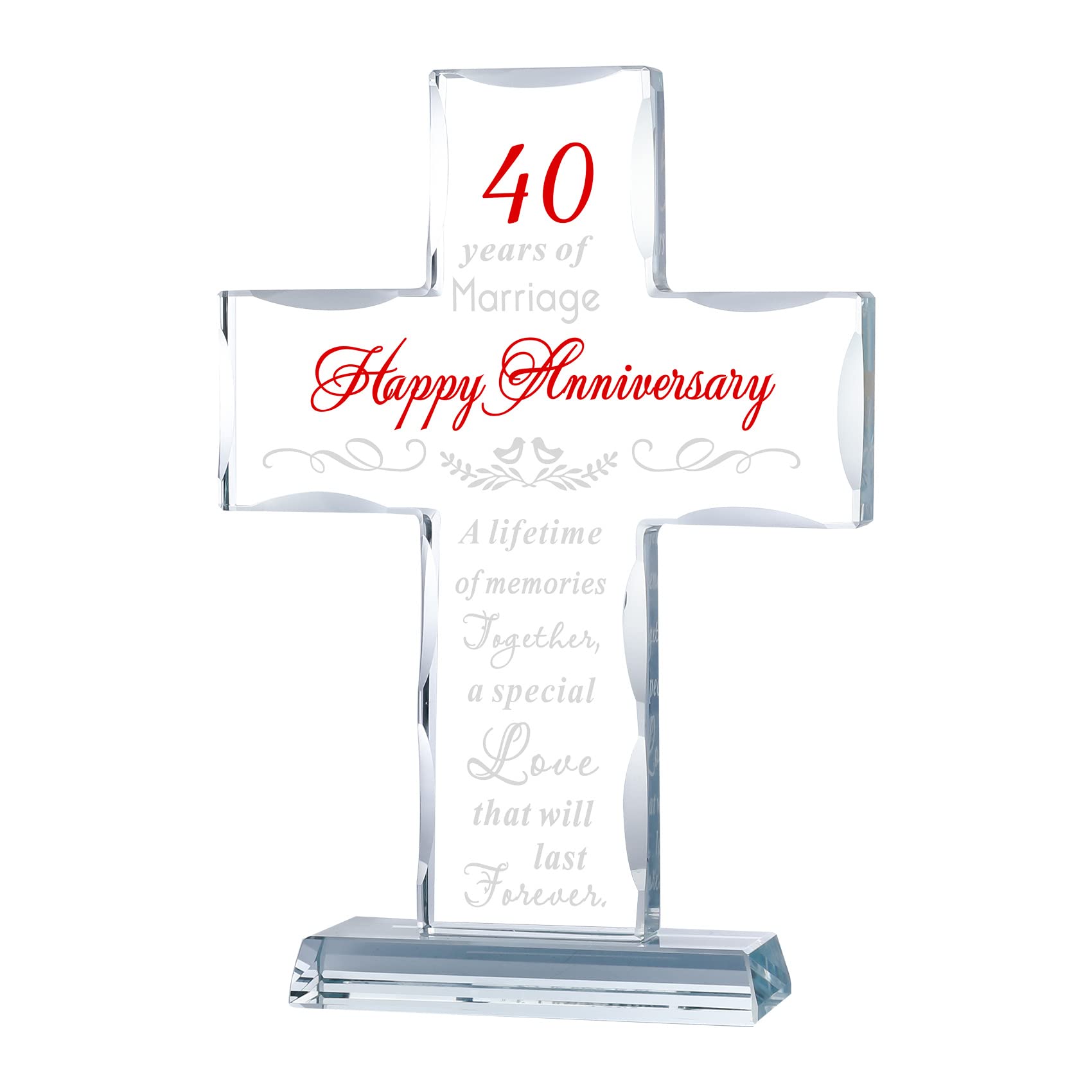 YWHL 40th Wedding Anniversary Cross Gifts for Parents, 40 Years of Marriage Glass Standing Cross Keepsake for Couple, 40 Years A