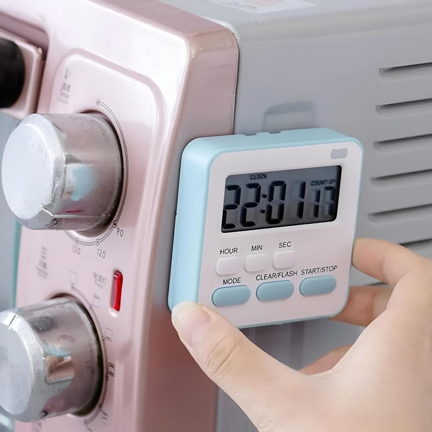 Eripeli Digital Kitchen Timer & Stopwatch, Countdown Large Digits, Loud Alarm, Magnetic Stand, Round, (Multi Colour)