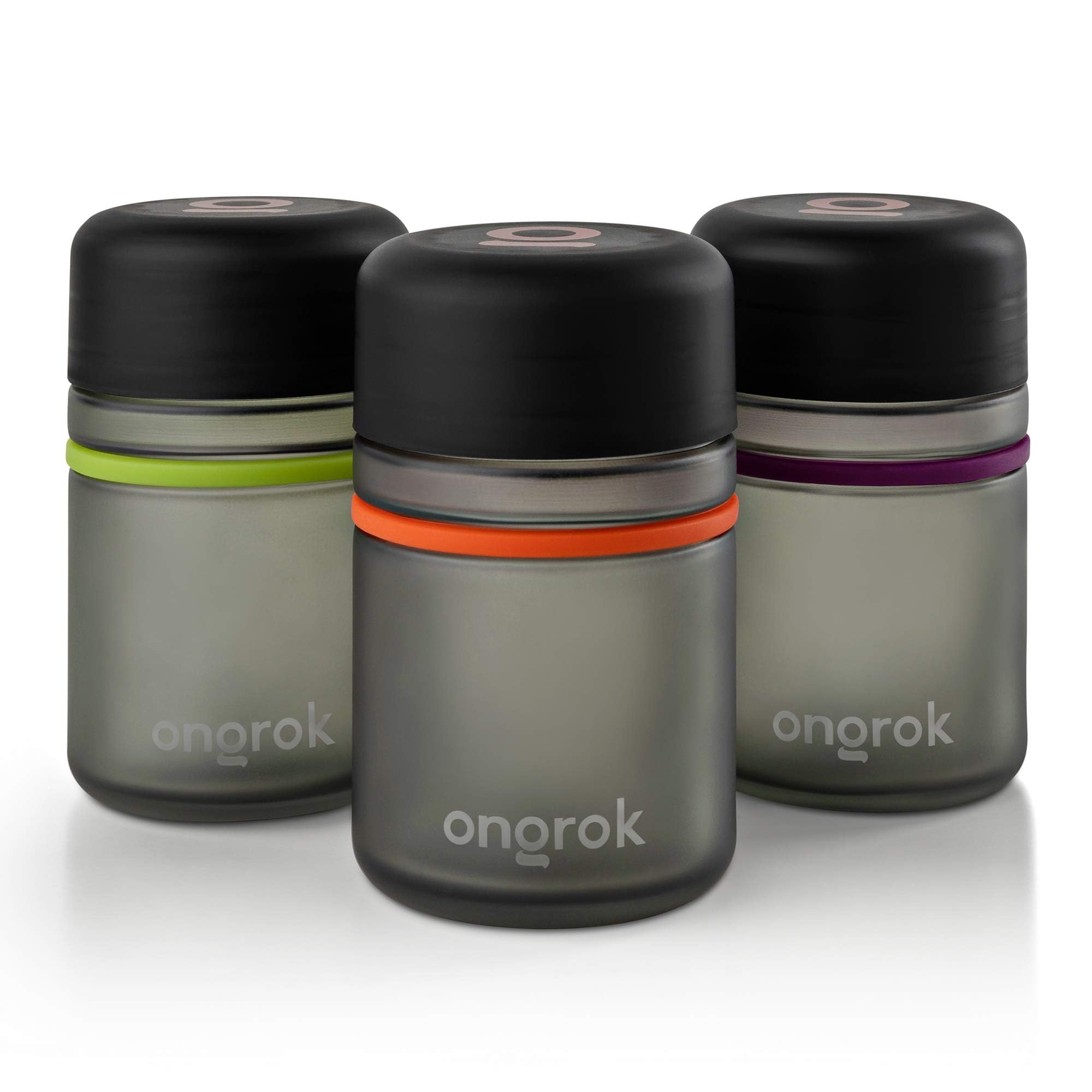 ONGROK Glass Storage Jar, 180ml, 3 Pack, UV Herb/Spice Jar with Child Resistant Lid, Color-Coded Glass Containers Air Proof to P