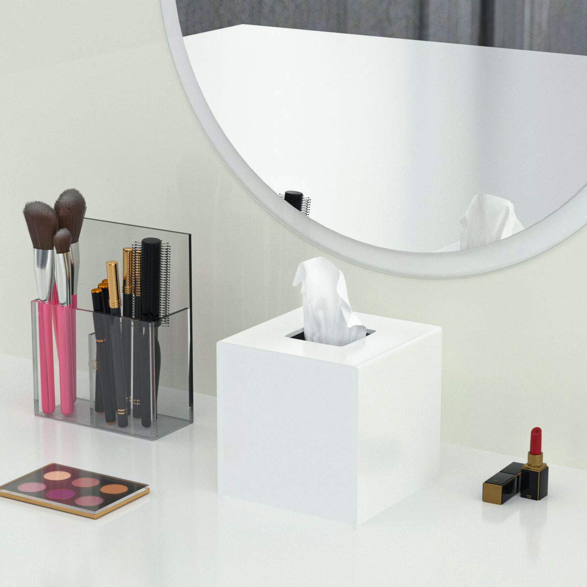 FEMELI Tissue Box Cover Square Acrylic Tissues Paper Holder for Bathroom Bedroom Office White