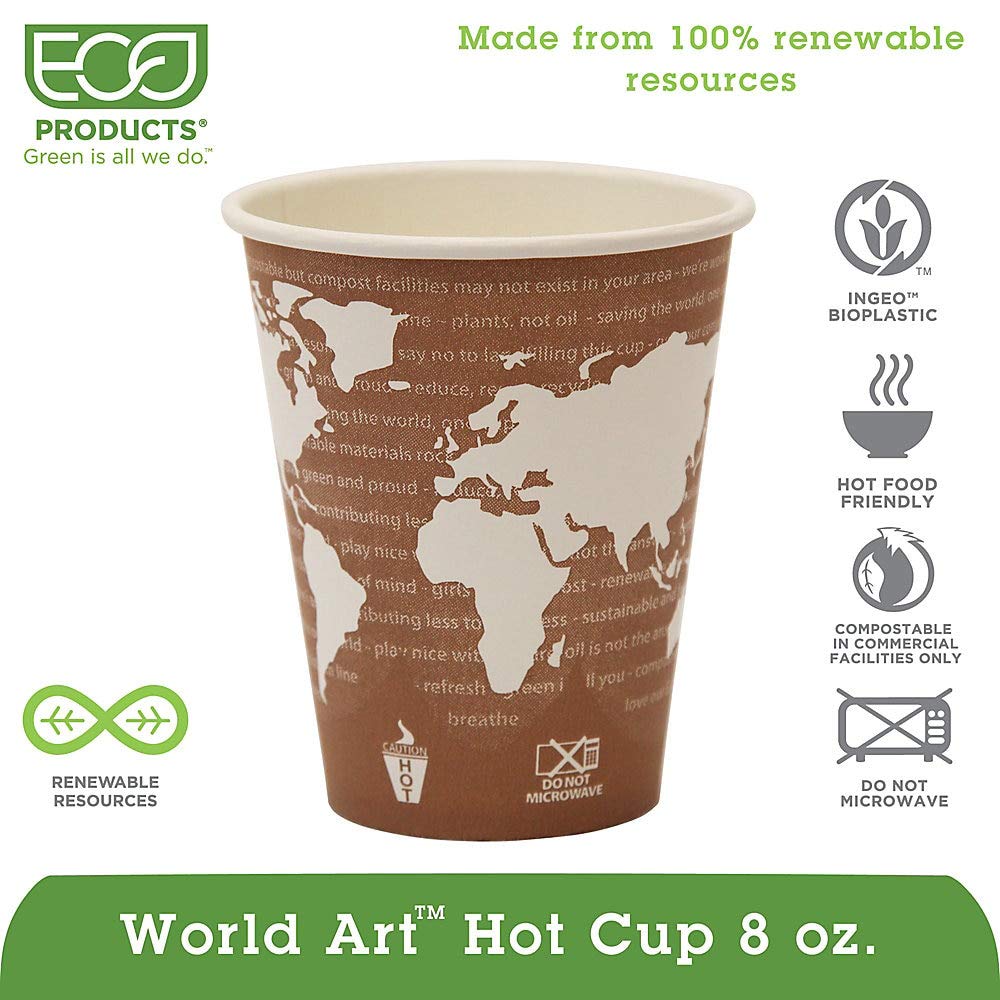 Ecpepbhc8Wa - Eco-Products,Inc. World Art Renewable Resource Compostable Hot Drink Cups, 8 Oz, Plum