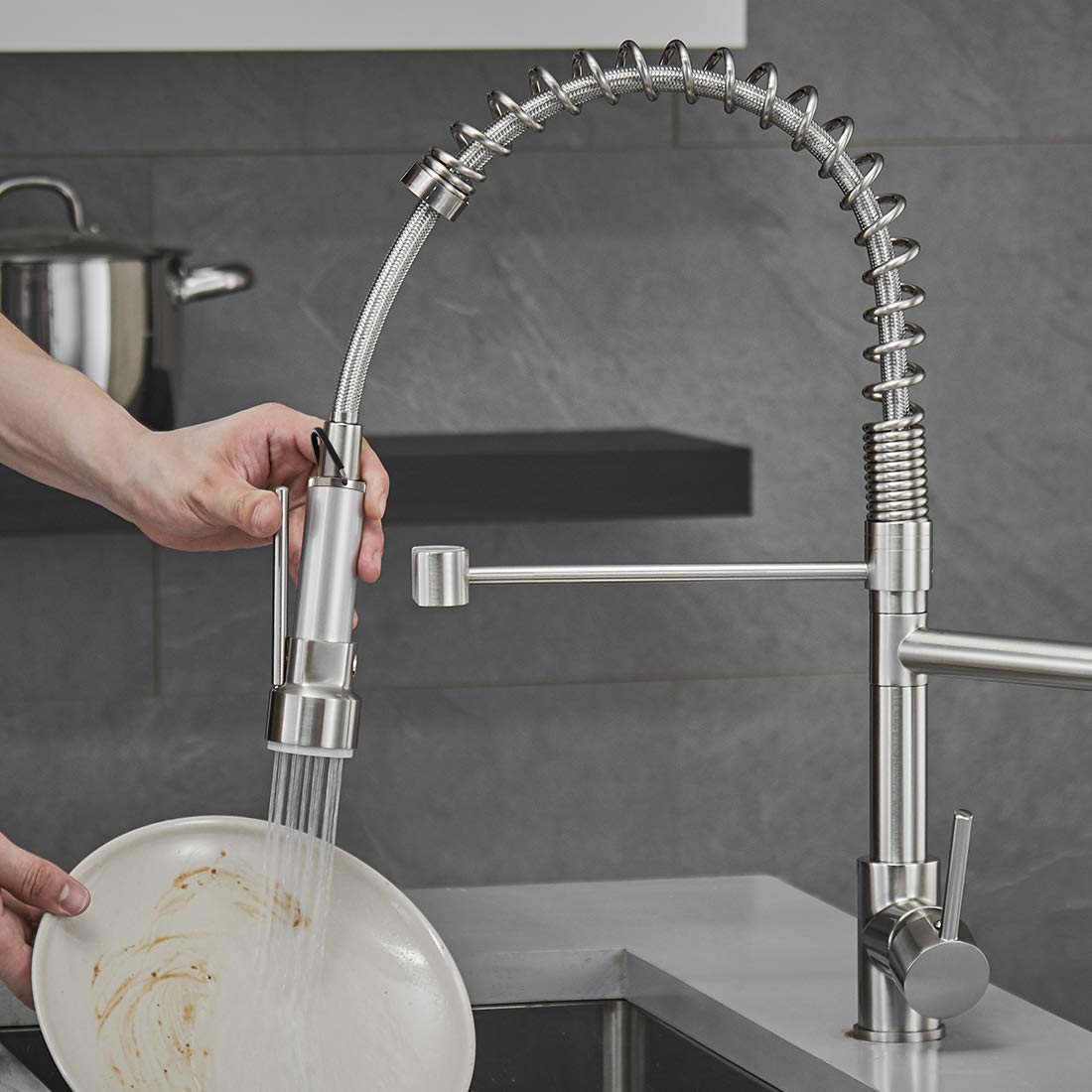 AIMADI Commercial Pull Down Kitchen Faucet Sprayer with LED Light Brushed Nickel