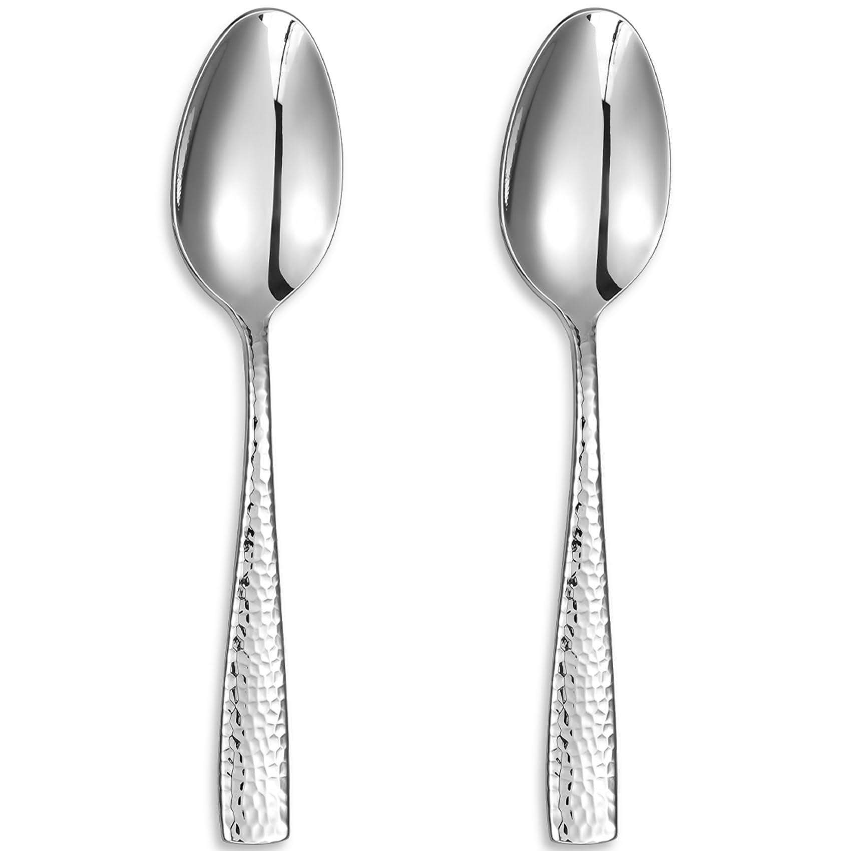 Keawell Premium Louis Hammered Serving Spoons, 18/10 Stainless Steel, Fine Spoon Set With Squared Edge, Dishwasher Safe, Silver