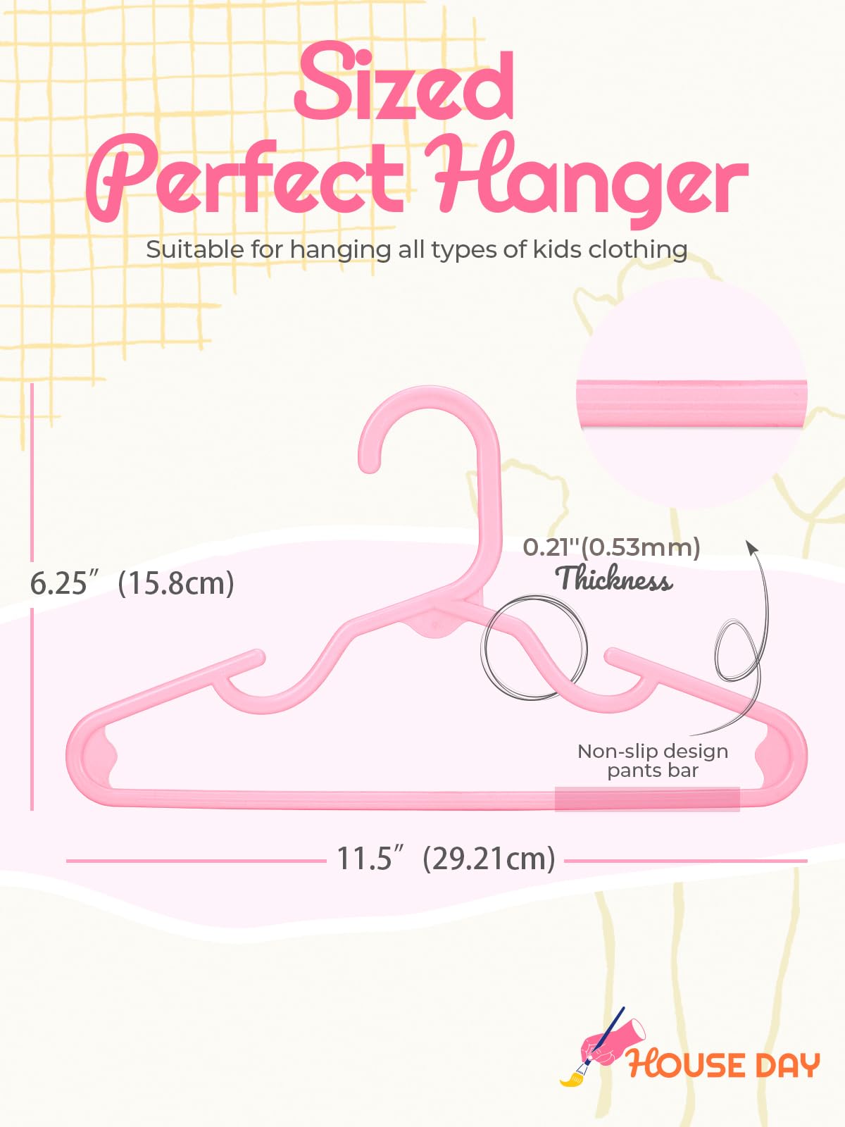 House Day Premium Baby Hangers 60 Pack, 11 Inch Kids Plastic Hangers Pink, Slim Childrens Hangers For Infant, Toddler, And Child