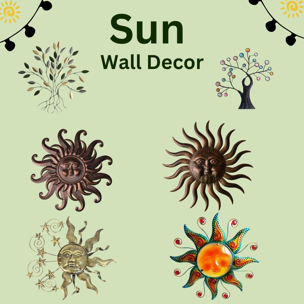 Comfy Hour Metal Wall Art Decor Outdoor Inside With 3D Sun Face, 27'' Large Outside Sun Metal Decorations Hanging On House, Livi