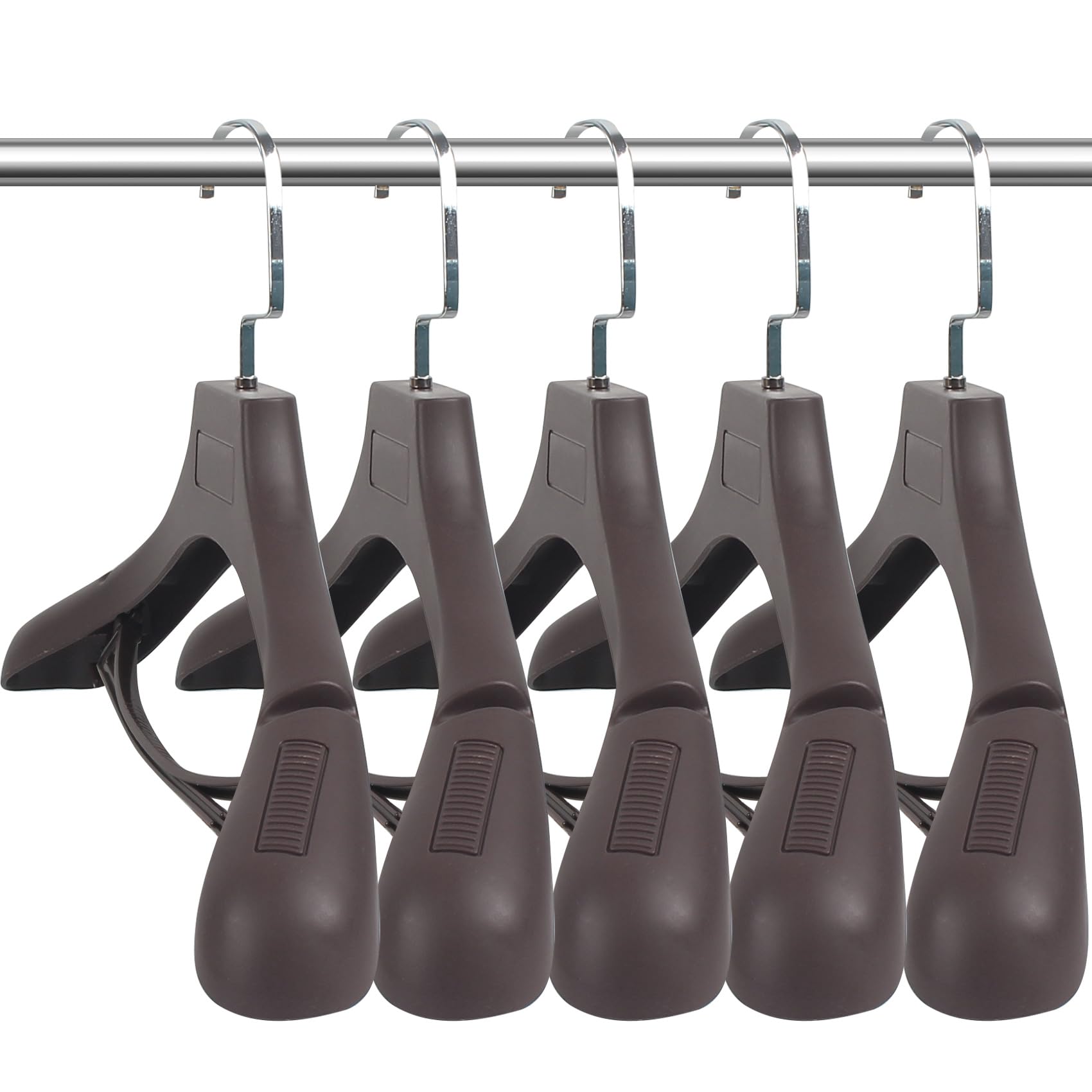 Suit Hangers For Men 6 Pack, Extra Wide Hangers Non Slip Width 17.7'', Brown Coat Hangers Thick Plastic With Pants Bar 360 Swive