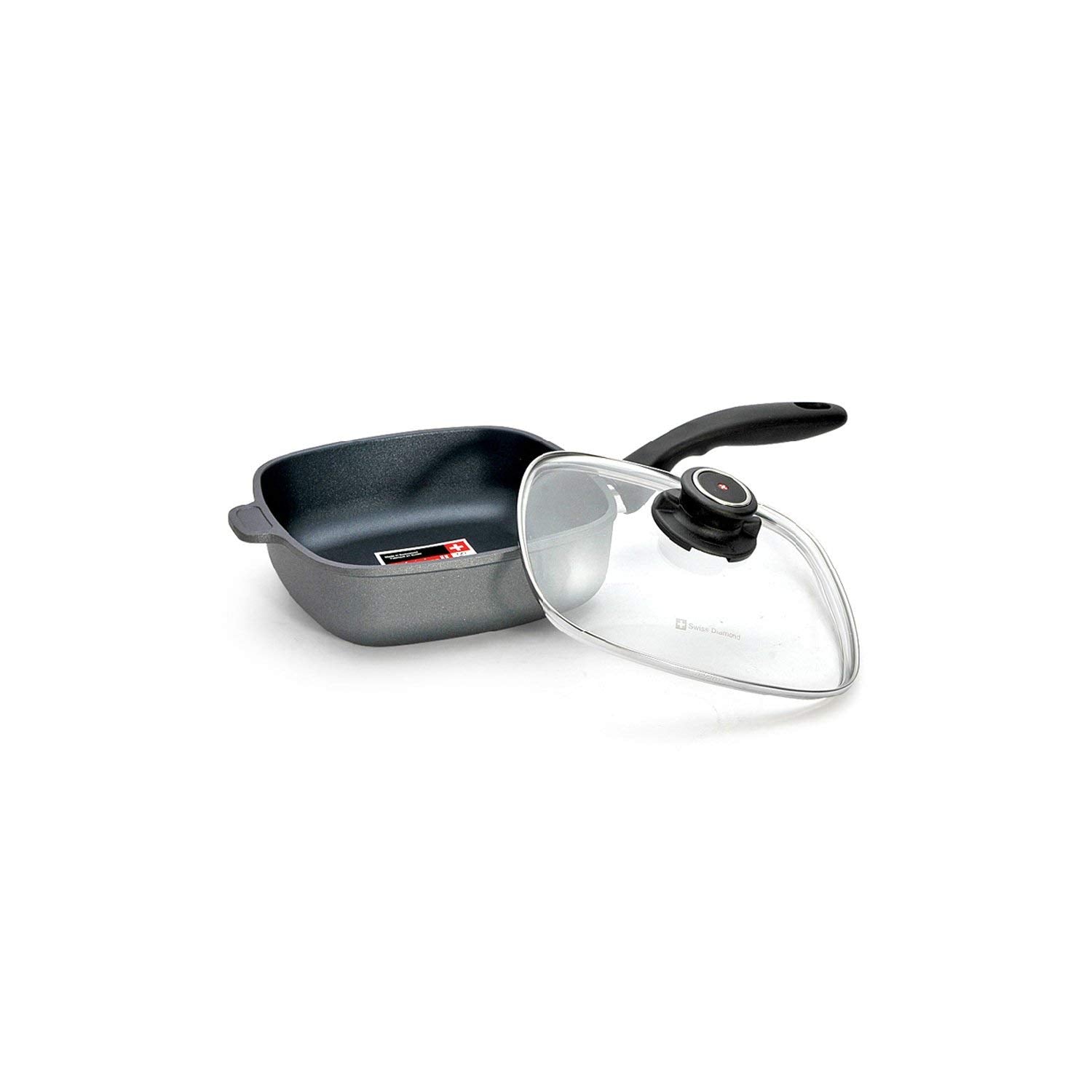 Swiss Diamond 8x8 2.1Qt Square Saute Pan HD Nonstick Diamond Coated Aluminum Square Saute Pan Includes Lid Dishwasher/Oven Safe