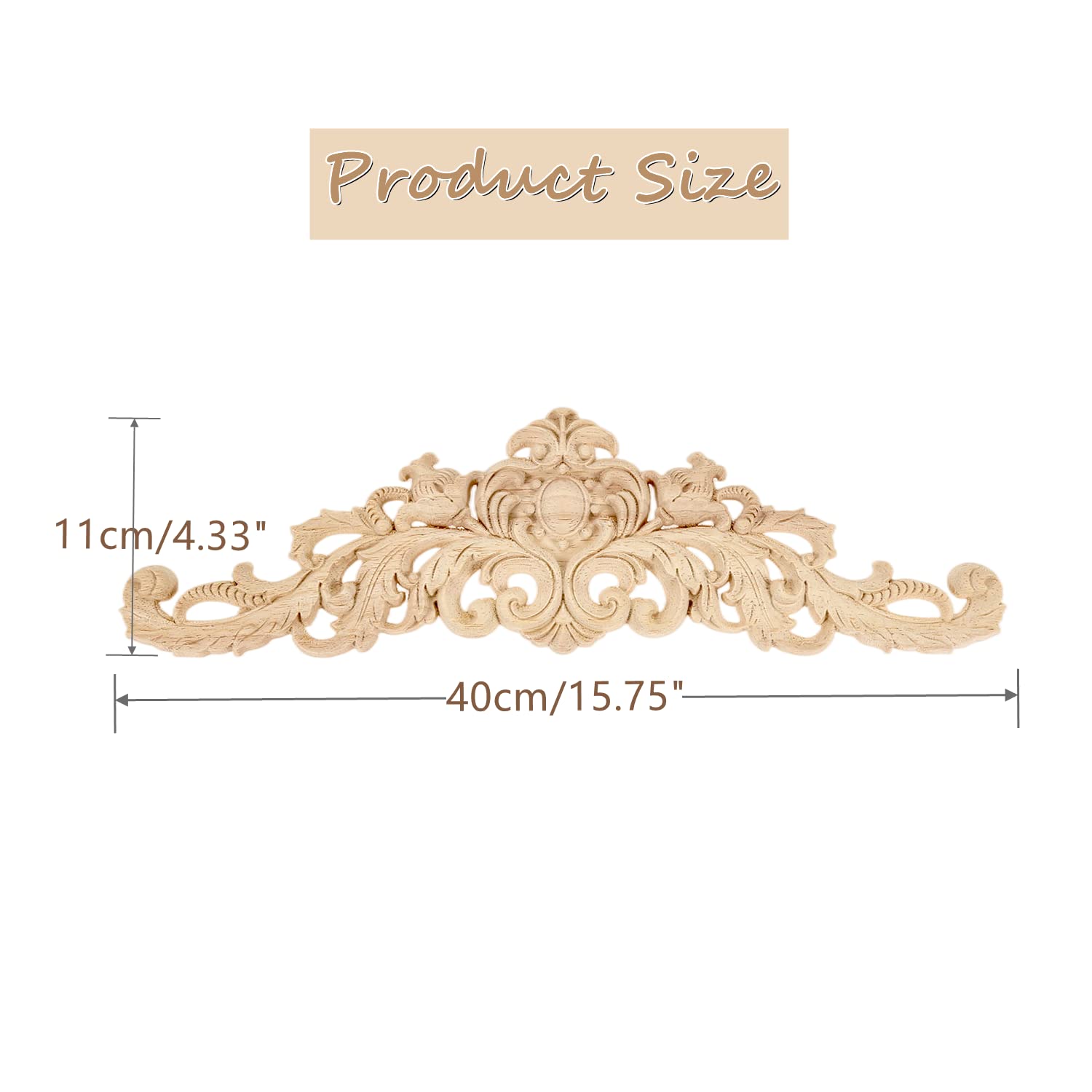MUXSAM Long Wood Carved Appliques Onlays  4-Pack Unpainted Decorative Corner Carving Decals Set for Wall Door Cabinet Mirror Closet Wardrobe Dresser Mantel Staircase DIY Project  40x11cm/15.75''x4.33''