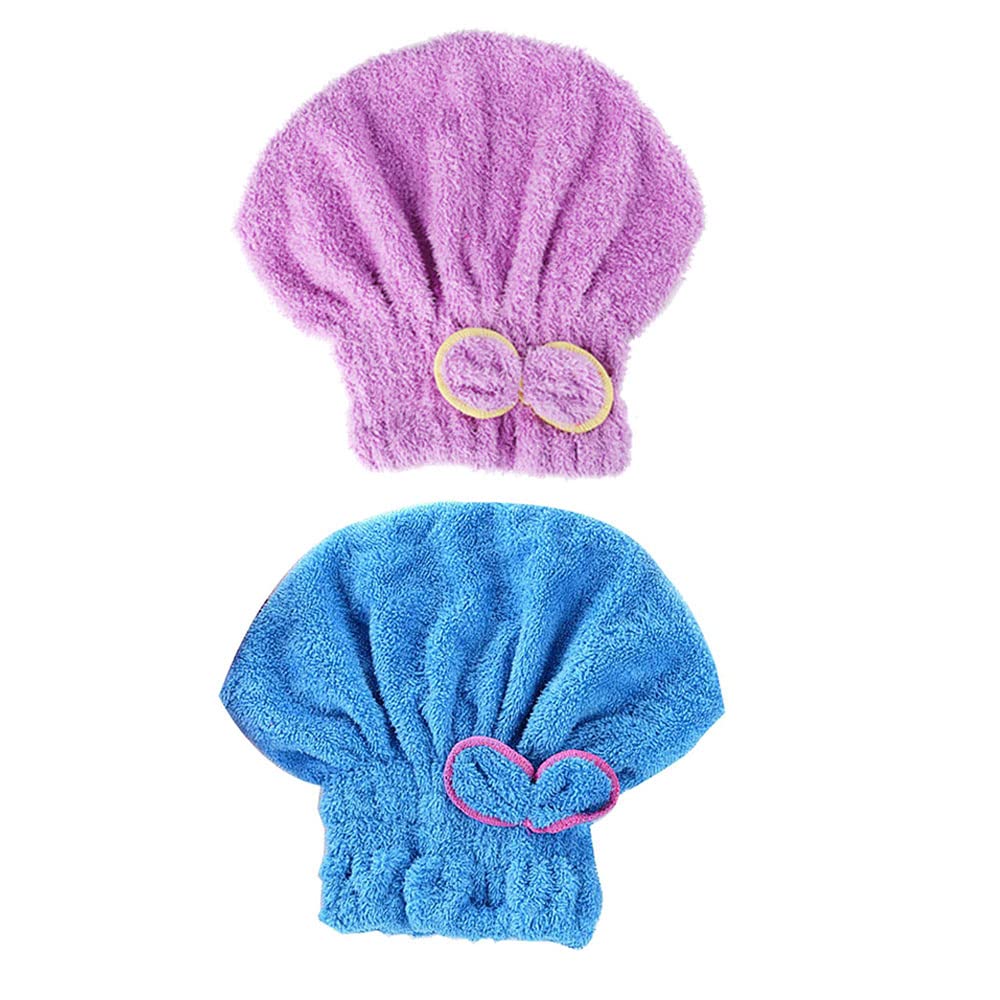 LNJBABAO 2 Pcs Microfiber Hair Drying Towels Ultra Absorbent Hair Drying Cap Bowknot Hair Turban Towel for Women Adults or Girls