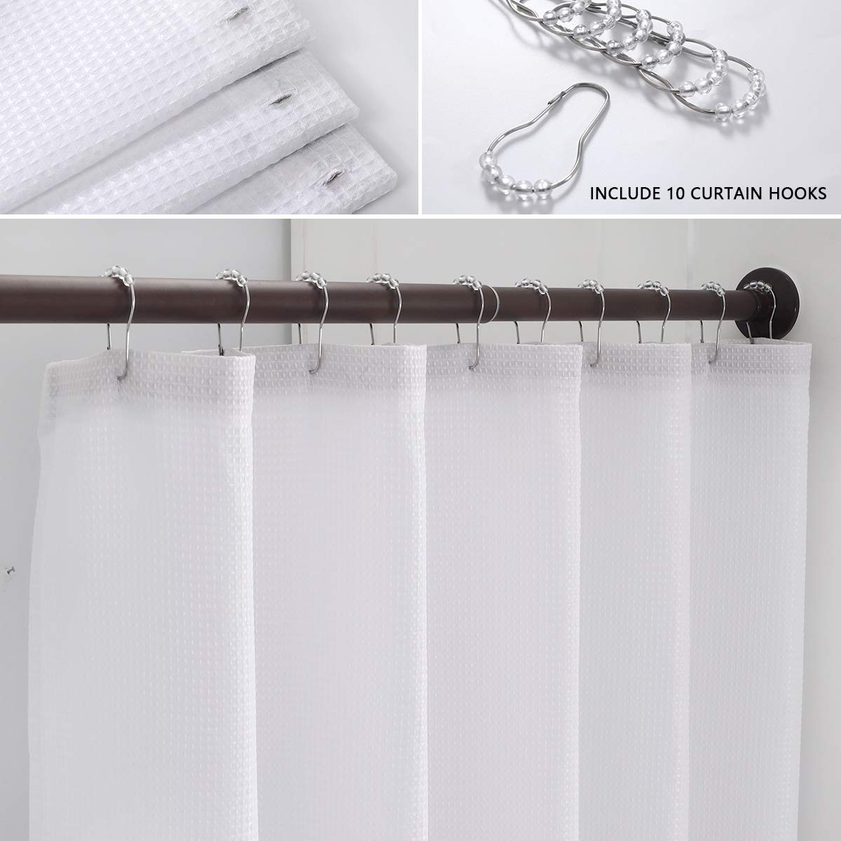Spxtex Waffle White Shower Curtains 96 Inches Long Waterproof Fabric Farmhouse Modern Rectangle Textured Shower Curtains With Ho