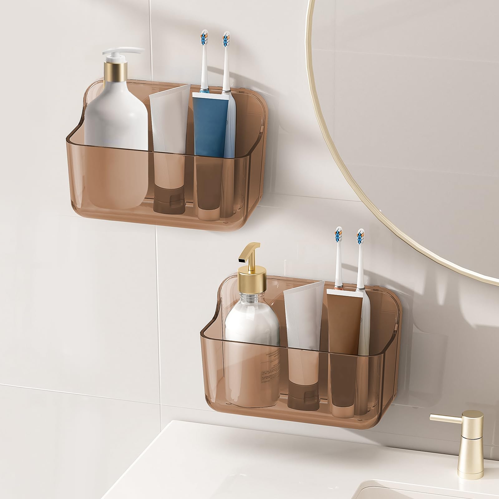 Diesisa 2Pc Acrylic Wall Mount Organizer, Adhesive Cabinet Door Organizer,Acrylic Bathroom Shelves For Wall,No Drilling Hang Wal