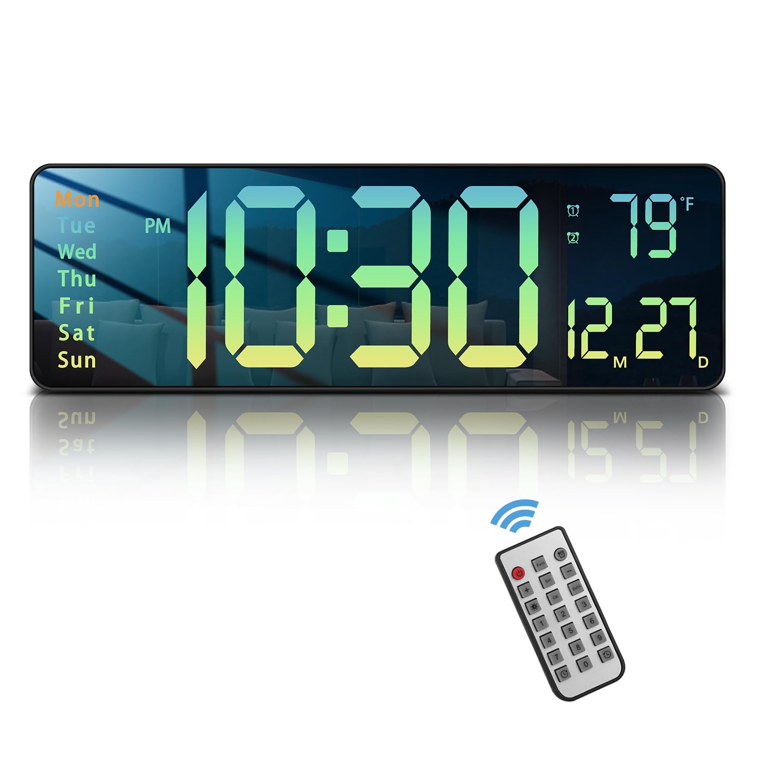Modern 16 Large Digital Wall Clock With Remote Control, Led Display, Auto-Dimming, Countdown, Temperature, Calendar - 12/24Hr Fo