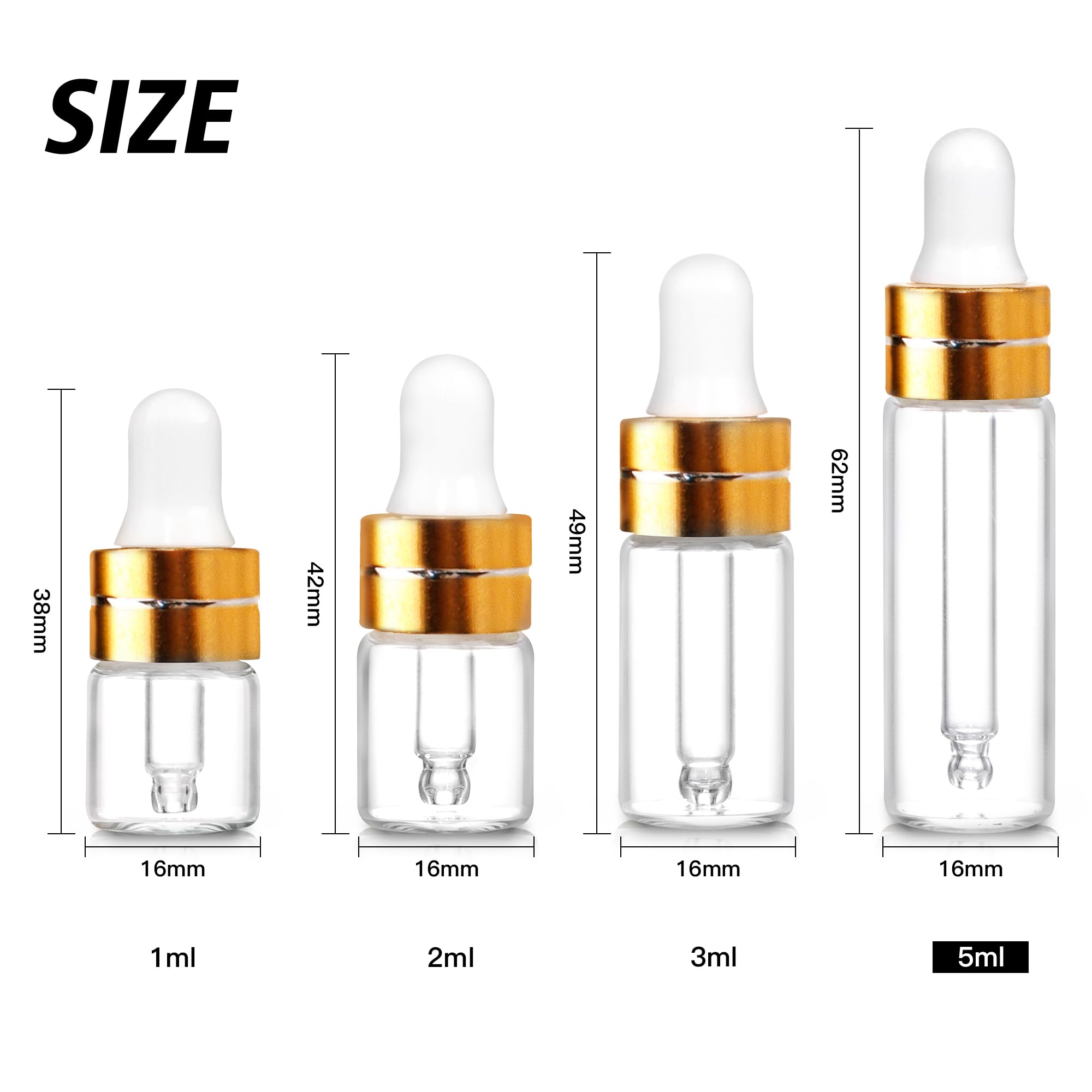 Comrzor 50 Pack 5Ml Clear Glass Dropper Bottles With 2 Pcs Plastic Droppers, Mini Sample Dropper Bottles For Essential Oils Perf