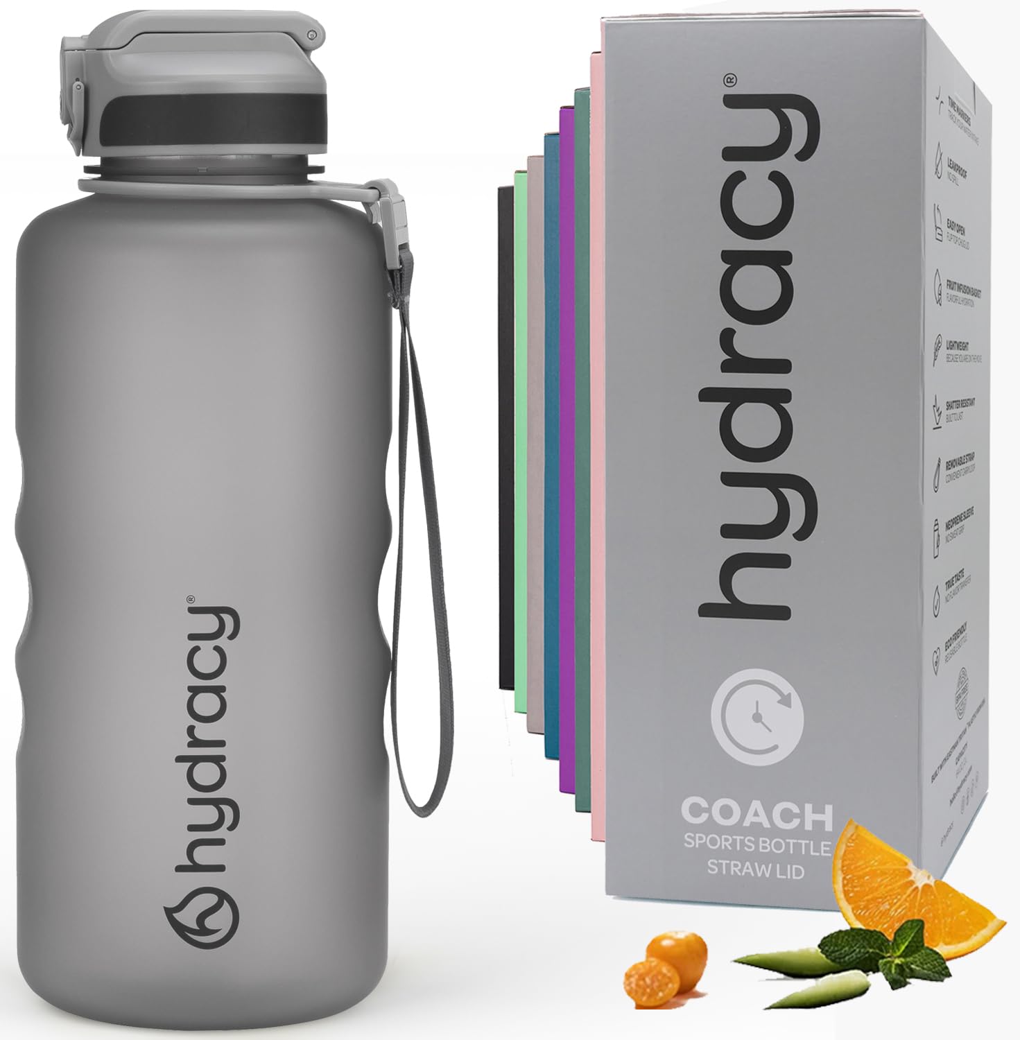 Hydracy Water Bottle with Times to Drink & Straw -Large Half Gallon 64 oz BPA Free Motivational Water Bottle & No Sweat Sleeve -Leak Proof Gym Bottle with Time Marker -Ideal Gift for Sports & Outdoors