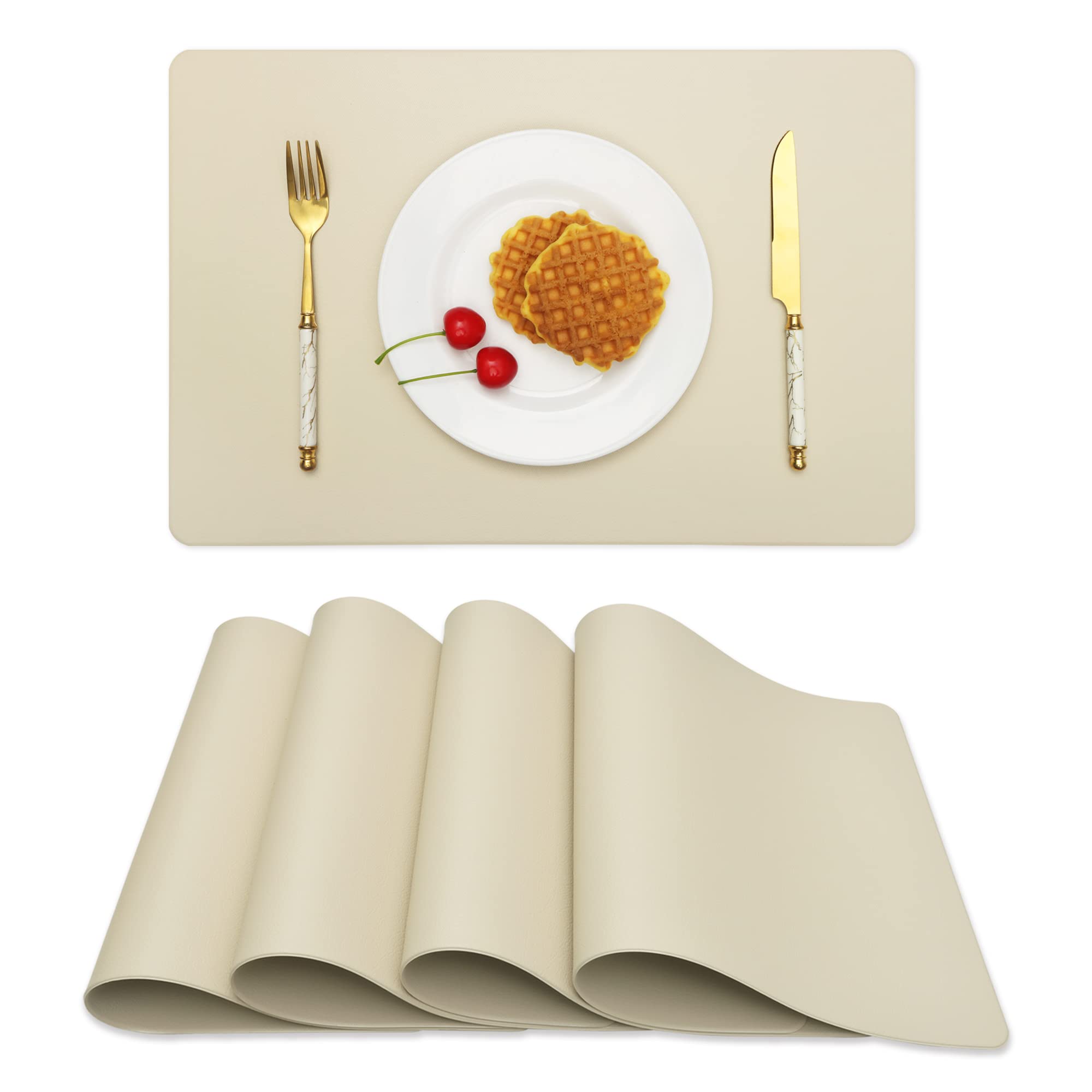 Vinjiasin Placemats Set Of 4 Beige Leather Place Mats For Indoor Outdoor Kitchen Table Mats Waterproof Heat Resistant Wipeable E