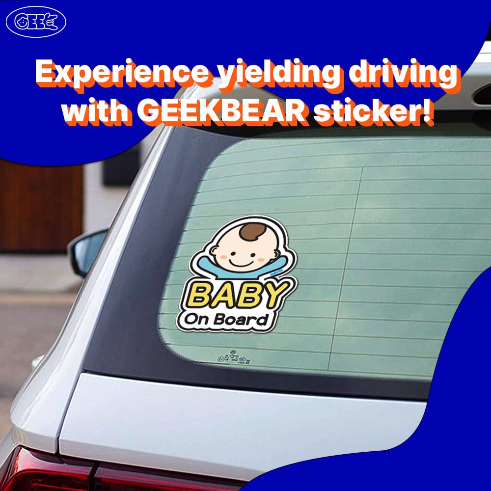 GEEKBEAR Baby on Board Sticker for Cars (01. Basic Boy) - Cartoon Style Design as a Car Accessory - Reflective  Weather-Resistant and Eye-Catching