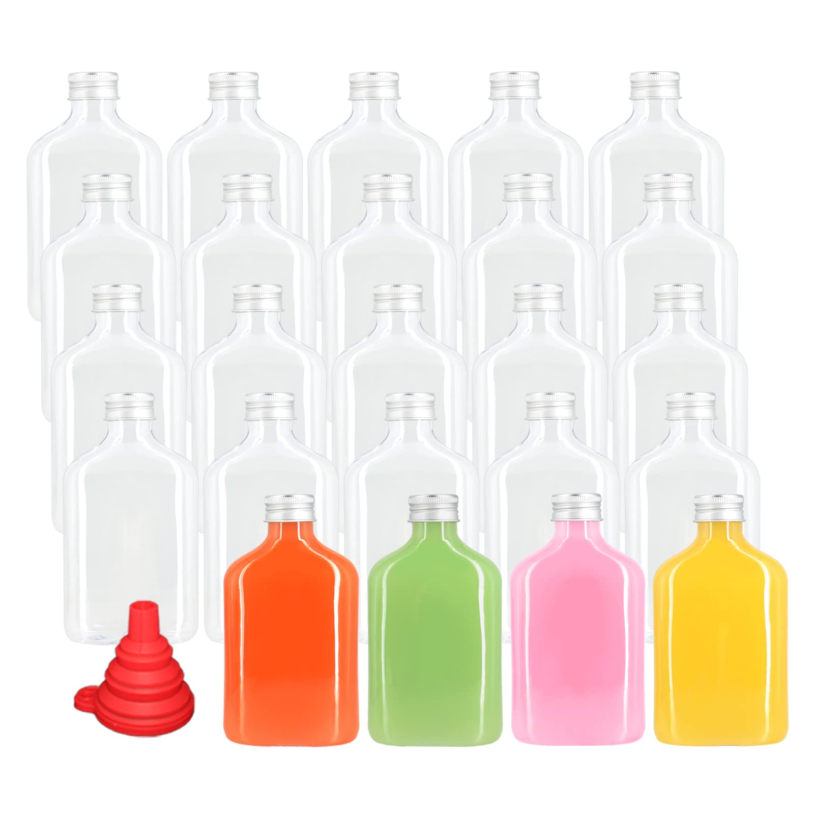 zmybcpack 24 Pack 8oz Plastic Juice Bottles with Caps, Flat Juice Bottles Beverage Containers Plastic Flask Bottles for Drinks,J