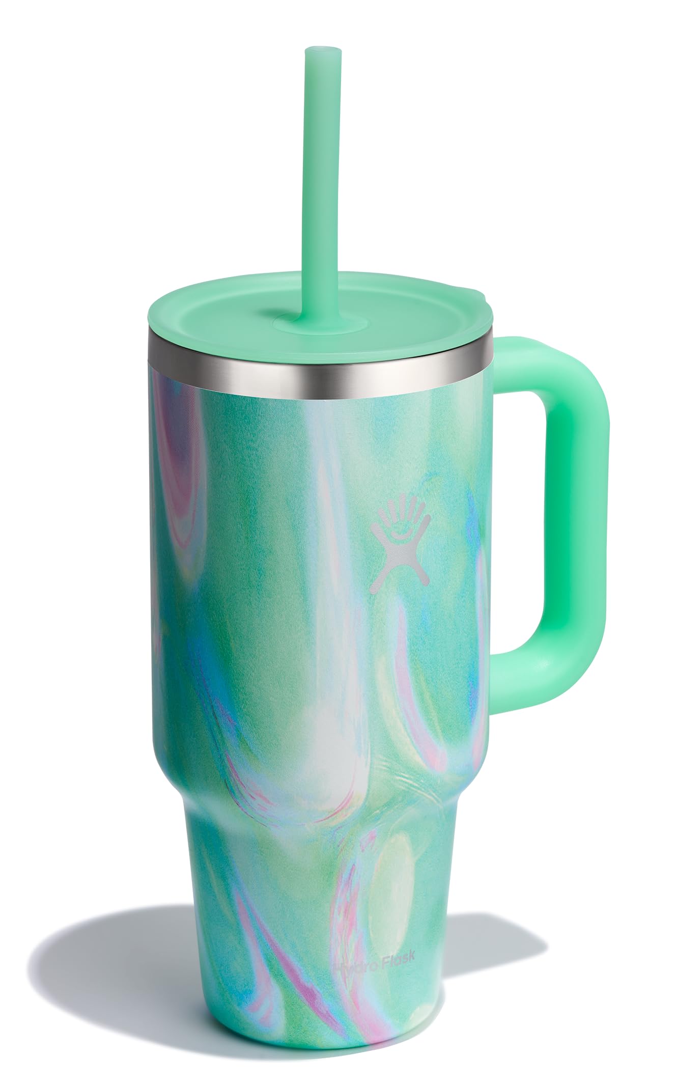 Hydro Flask Travel Tumbler with Handle, Lid and Straw - Insulated Stainless Steel in 32 Oz Jelly Green