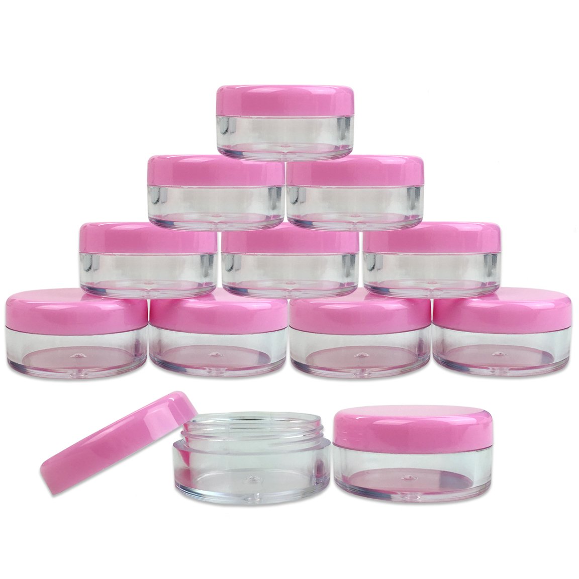 Beauticom 5G/5Ml Clear Plastic Cosmetic Container Jars With Pink Lids, 50 Pcs